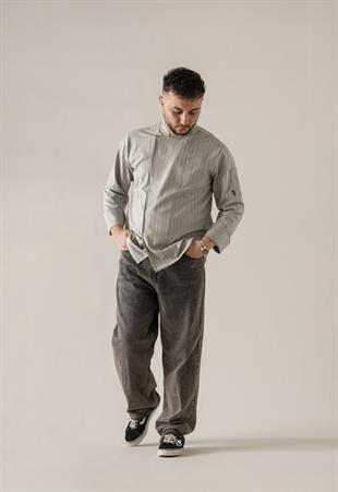 C-21 Premium – Antrasit Çizgili Şef Ceketi