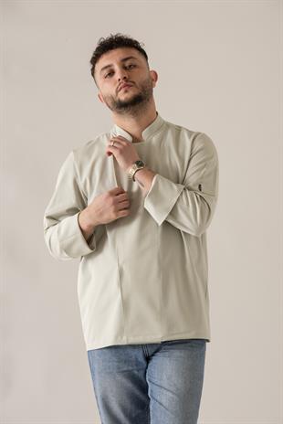 C-21 Premium – Beyaz Çizgili Bej Rengi Şef Ceketi