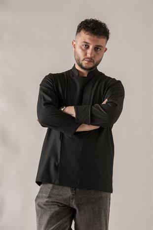 C-21 Premium – Siyah Beyaz Çizgili Şef Ceketi
