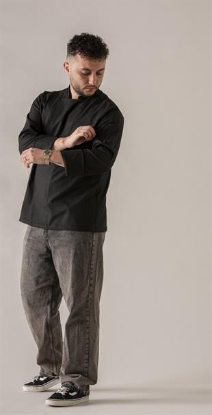 C-21 Premium – Siyah Beyaz Çizgili Şef Ceketi