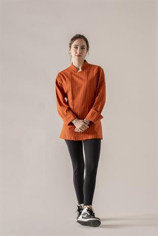 C-21 Premium Kadın – Turuncu Çizgili Şef Ceketi