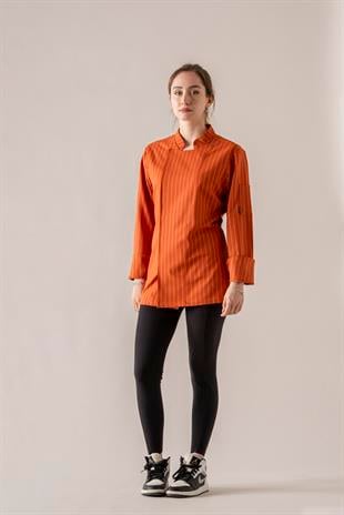 C-21 Premium Kadın – Turuncu Çizgili Şef Ceketi