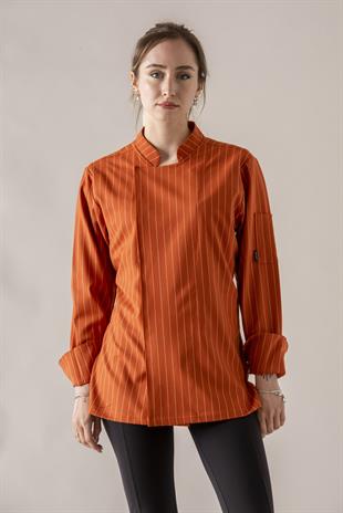 C-21 Premium Kadın – Turuncu Çizgili Şef Ceketi