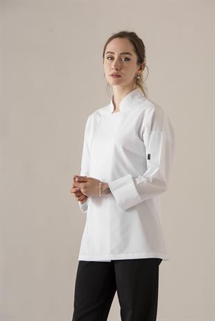C-21 Premium Kadın – Beyaz Şef Ceketi