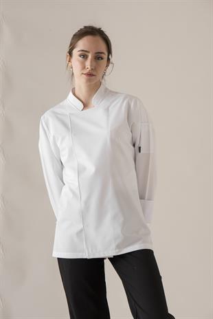 C-21 Premium Kadın – Beyaz Şef Ceketi