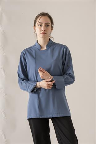 C-21 Premium Kadın – Denim Mavi Şef Ceketi