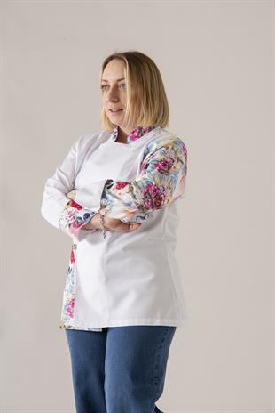 C-24 Flowery Skull Kadın – Beyaz Şef Ceketi