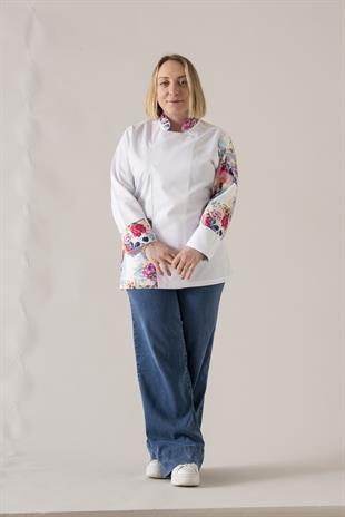 C-24 Flowery Skull Kadın – Beyaz Şef Ceketi