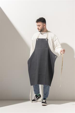 D-110 Julia – Koyu Gri Çizgili Boydan Kot Önlük