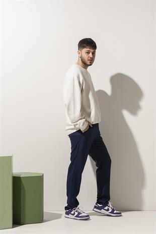 Lacivert Keten Görünümlü Şef Pantolonu 