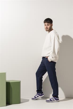 Lacivert Keten Görünümlü Şef Pantolonu 