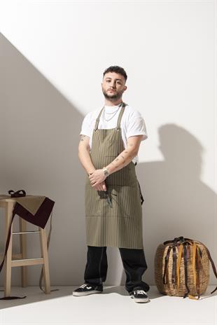 K-114 Premium Axel - Haki Beyaz Çizgili Boydan Önlük 