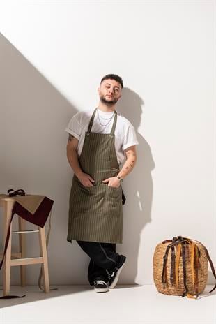 K-114 Premium Axel - Haki Beyaz Çizgili Boydan Önlük 