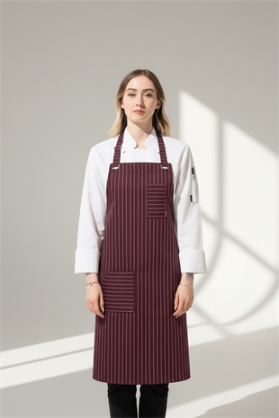 PREMIUM K-132 CASTRO – Bordo Beyaz Çizgili Önlük 