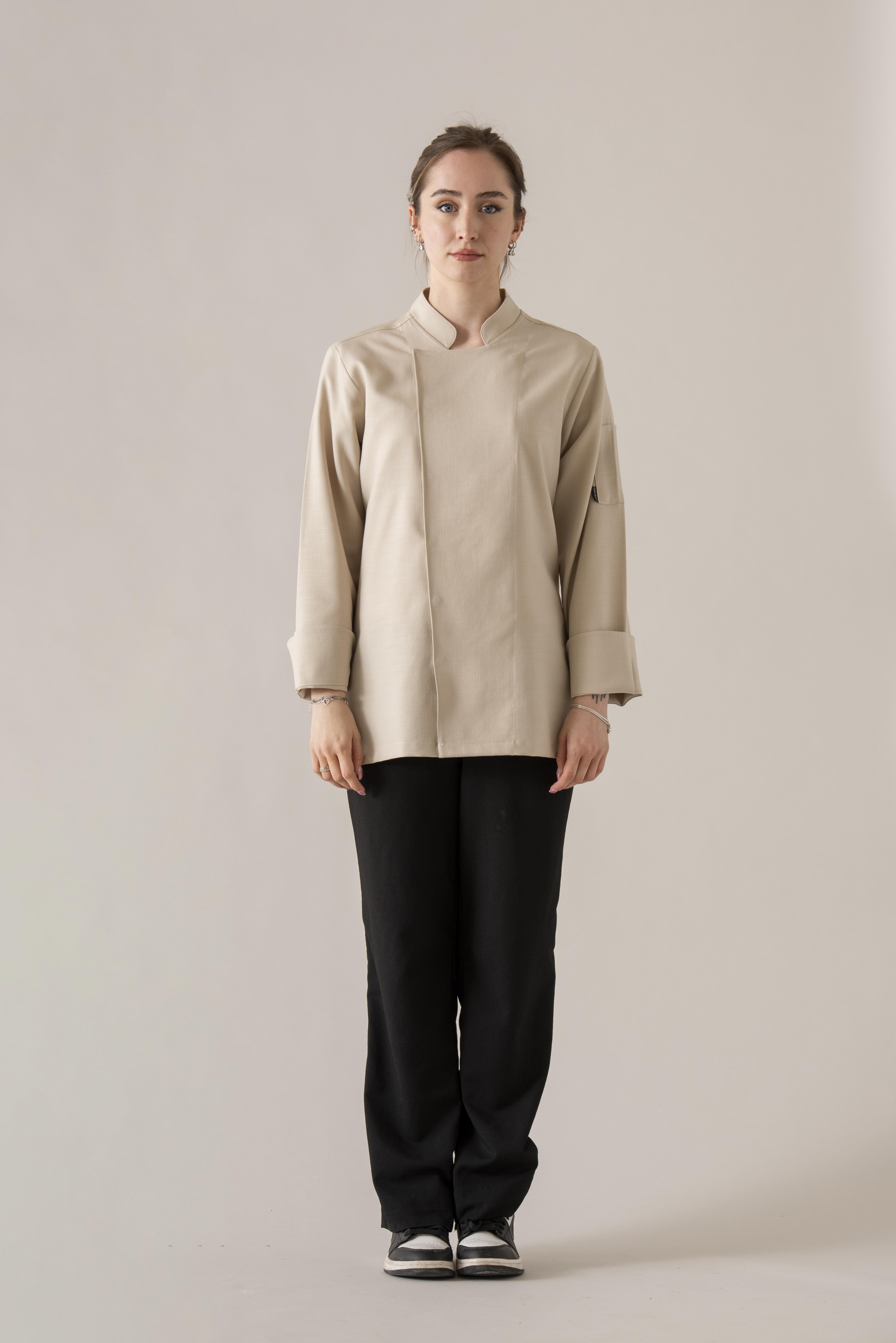 C-01 SOFT LINEN - Bej Keten Şef Ceketi Kadın