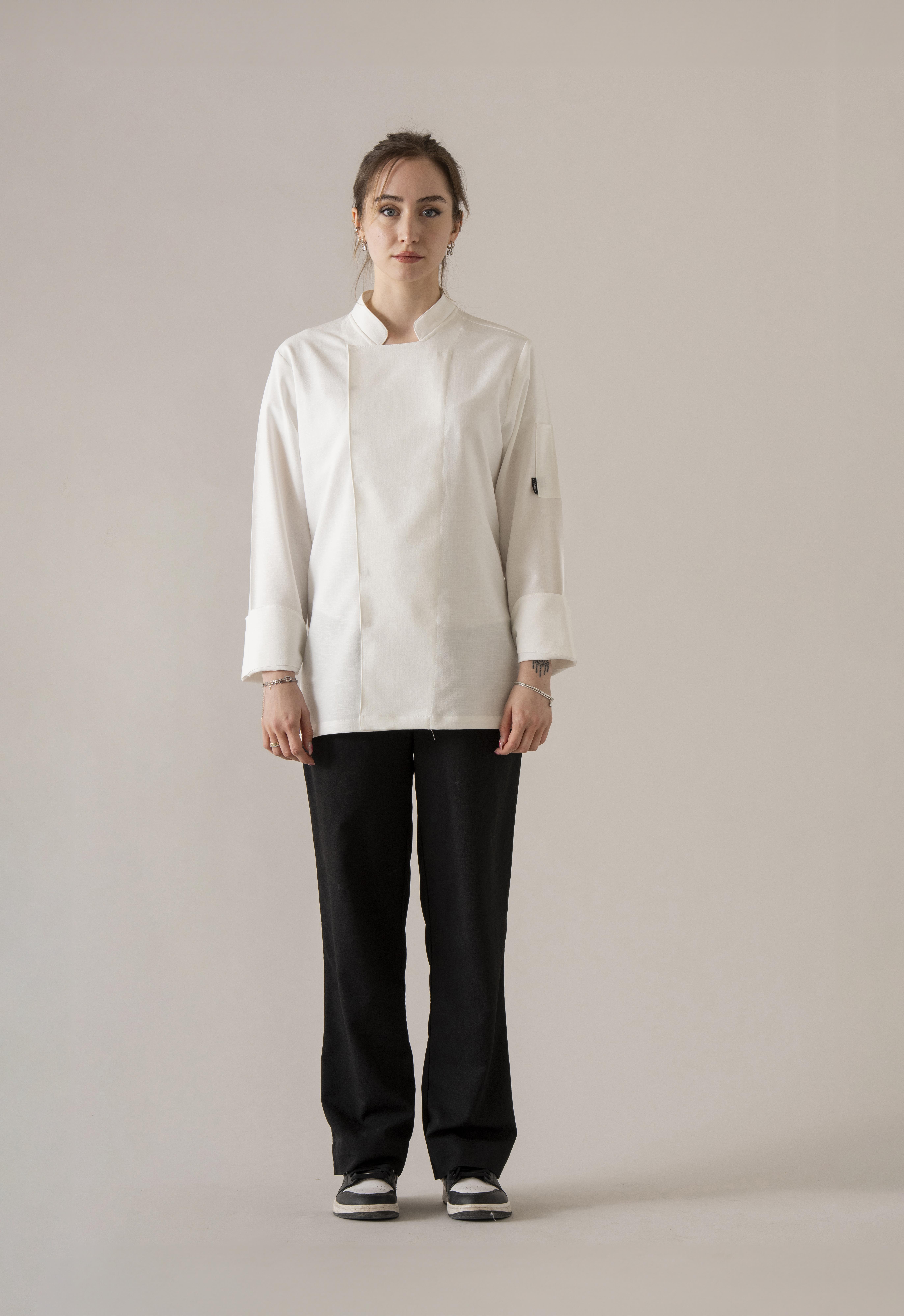 C-01 SOFT LINEN - Beyaz Keten Şef Ceketi Kadın