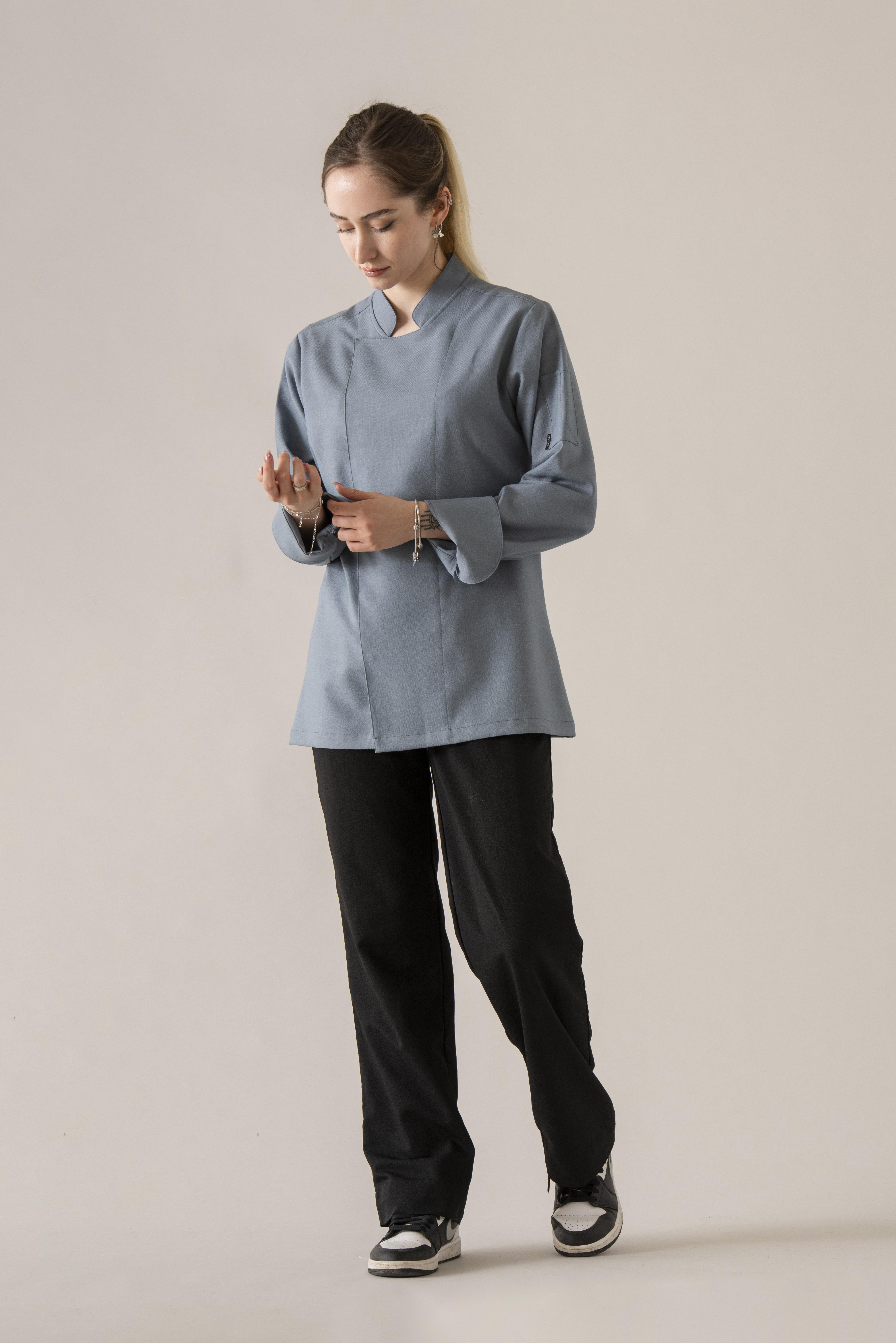 C-01 SOFT LINEN - Denim Mavi Keten Şef Ceketi Kadın
