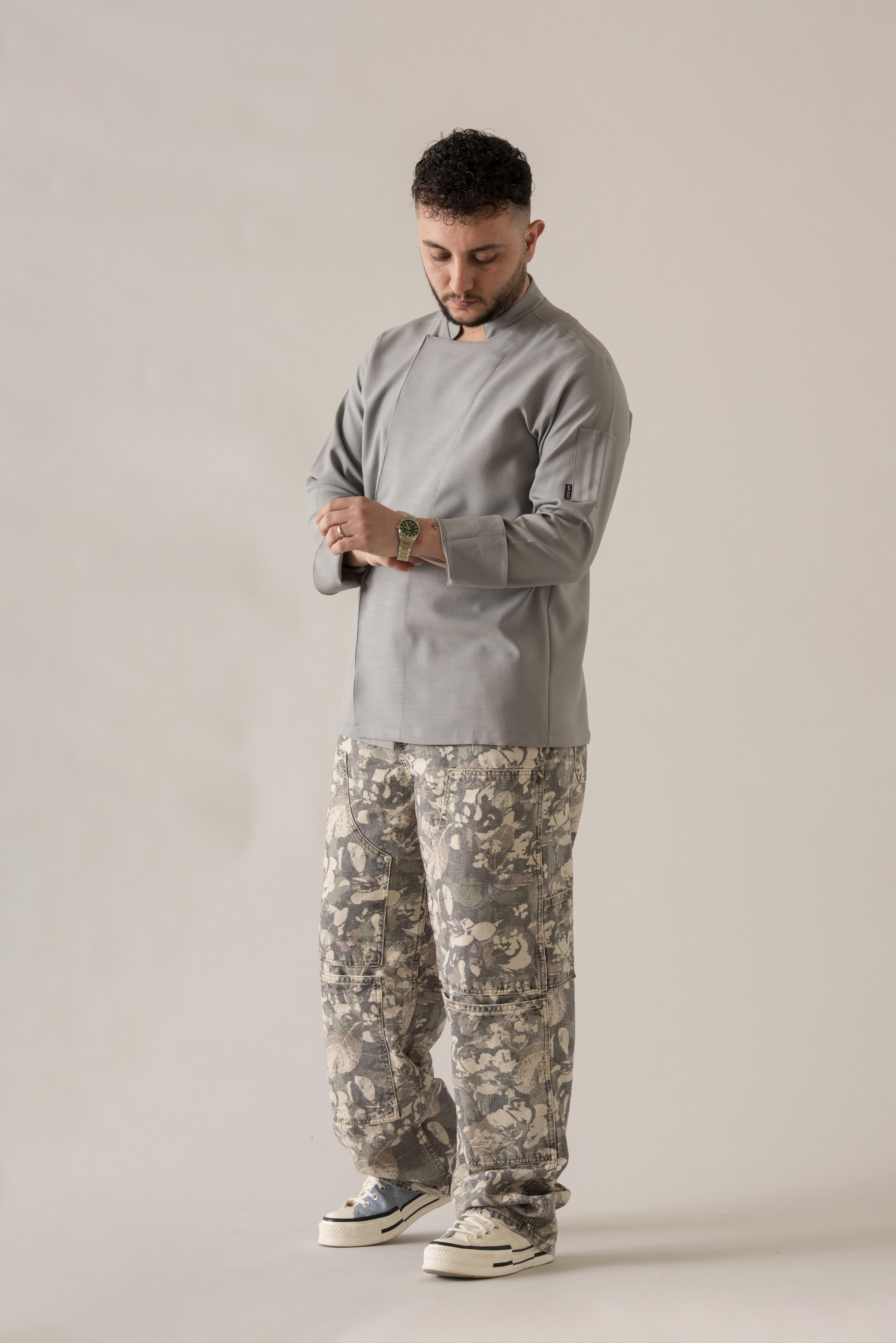 C-01 SOFT LINEN - Gri Keten Şef Ceketi