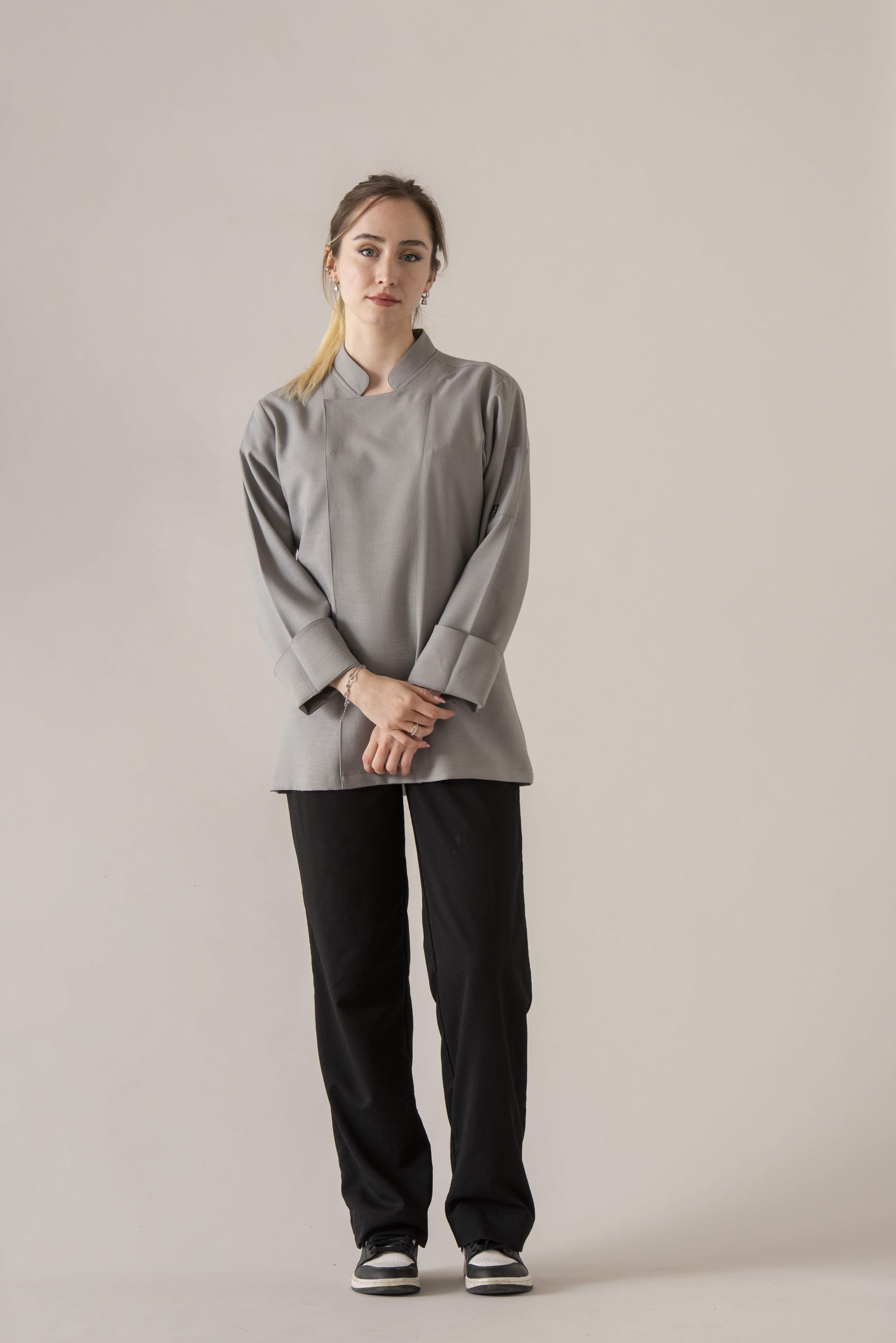 C-01 SOFT LINEN - Gri Keten Şef Ceketi Kadın