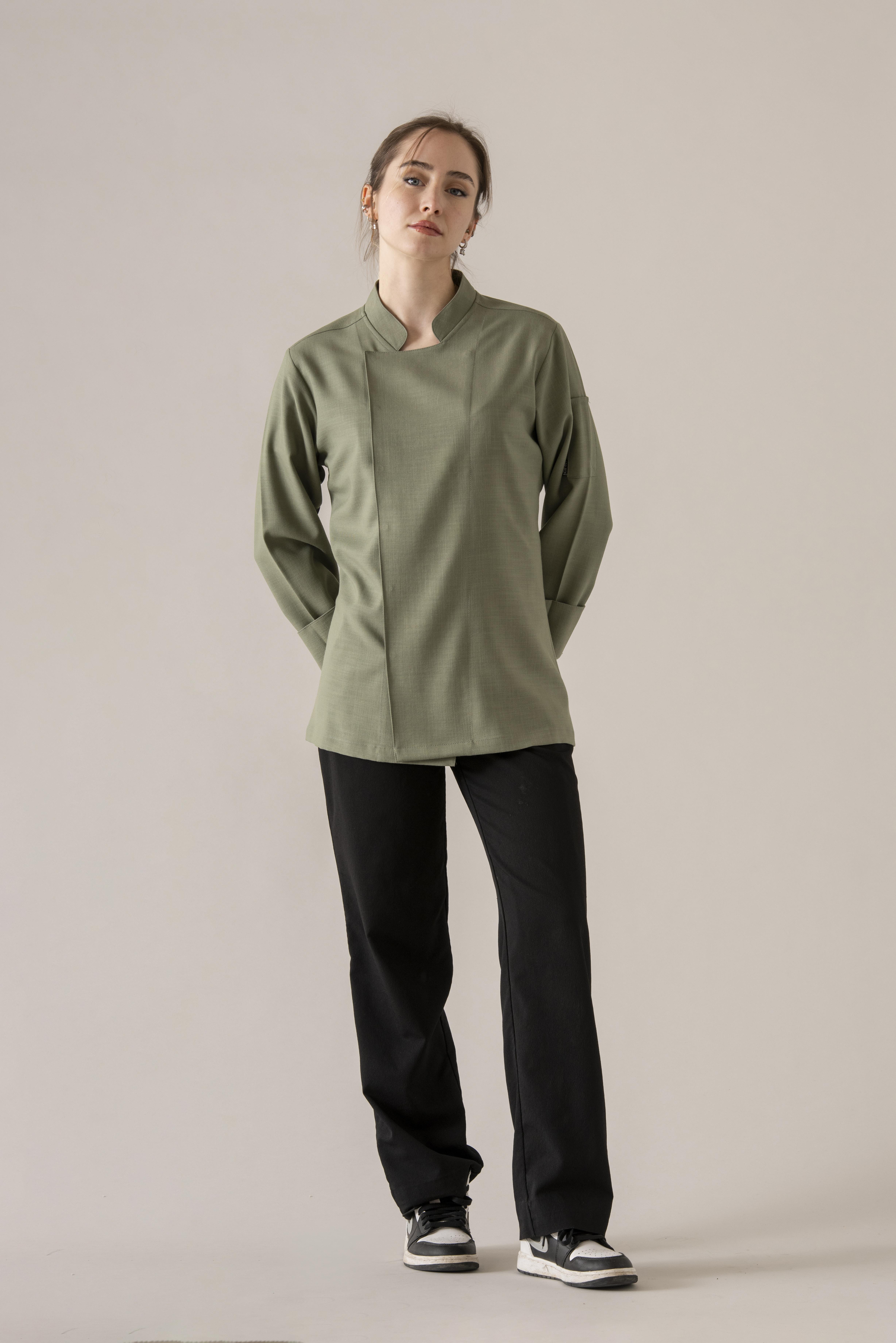C-01 SOFT LINEN - Haki Keten Şef Ceketi Kadın