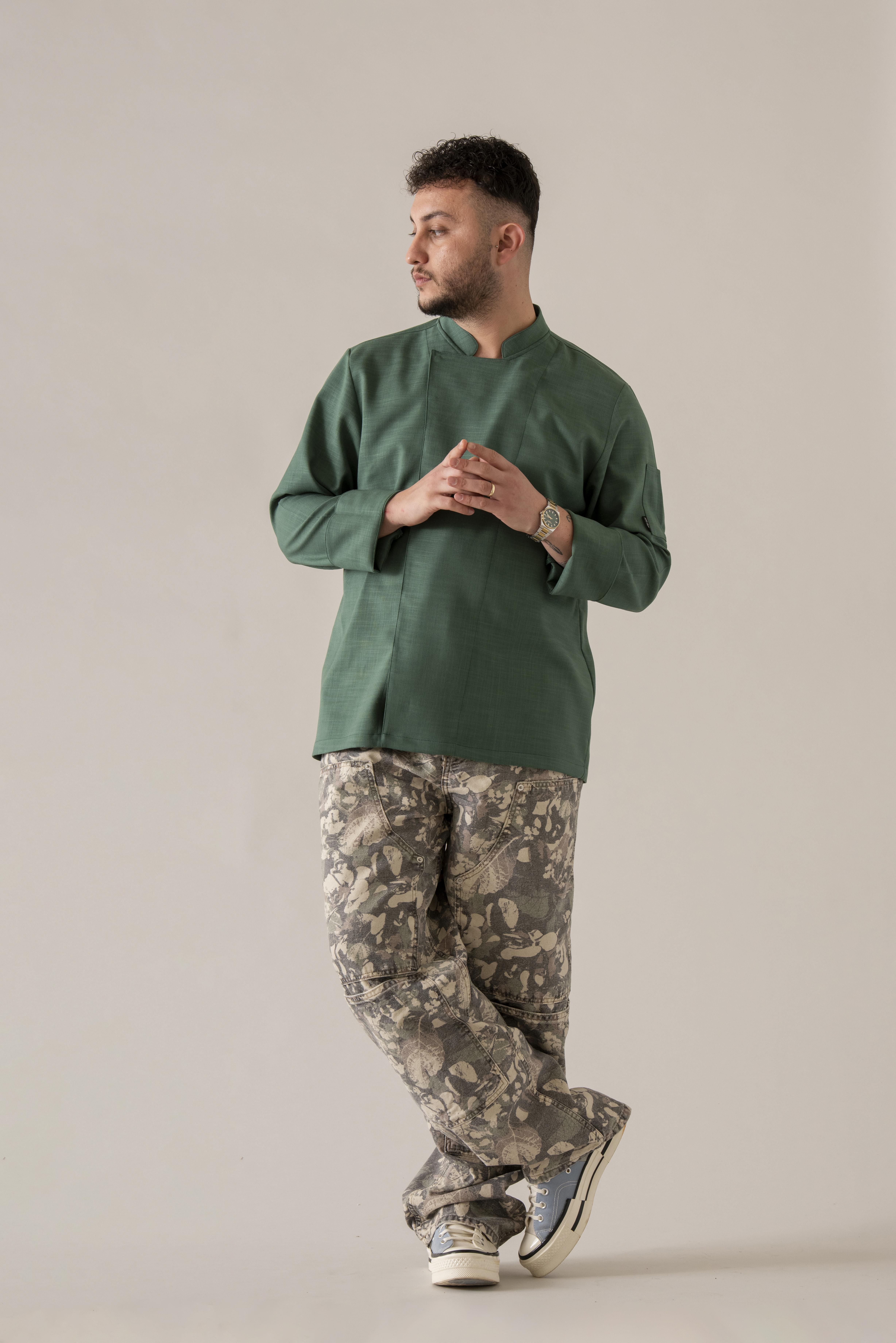 C-01 SOFT LINEN - Koyu Yeşil Keten Şef Ceketi