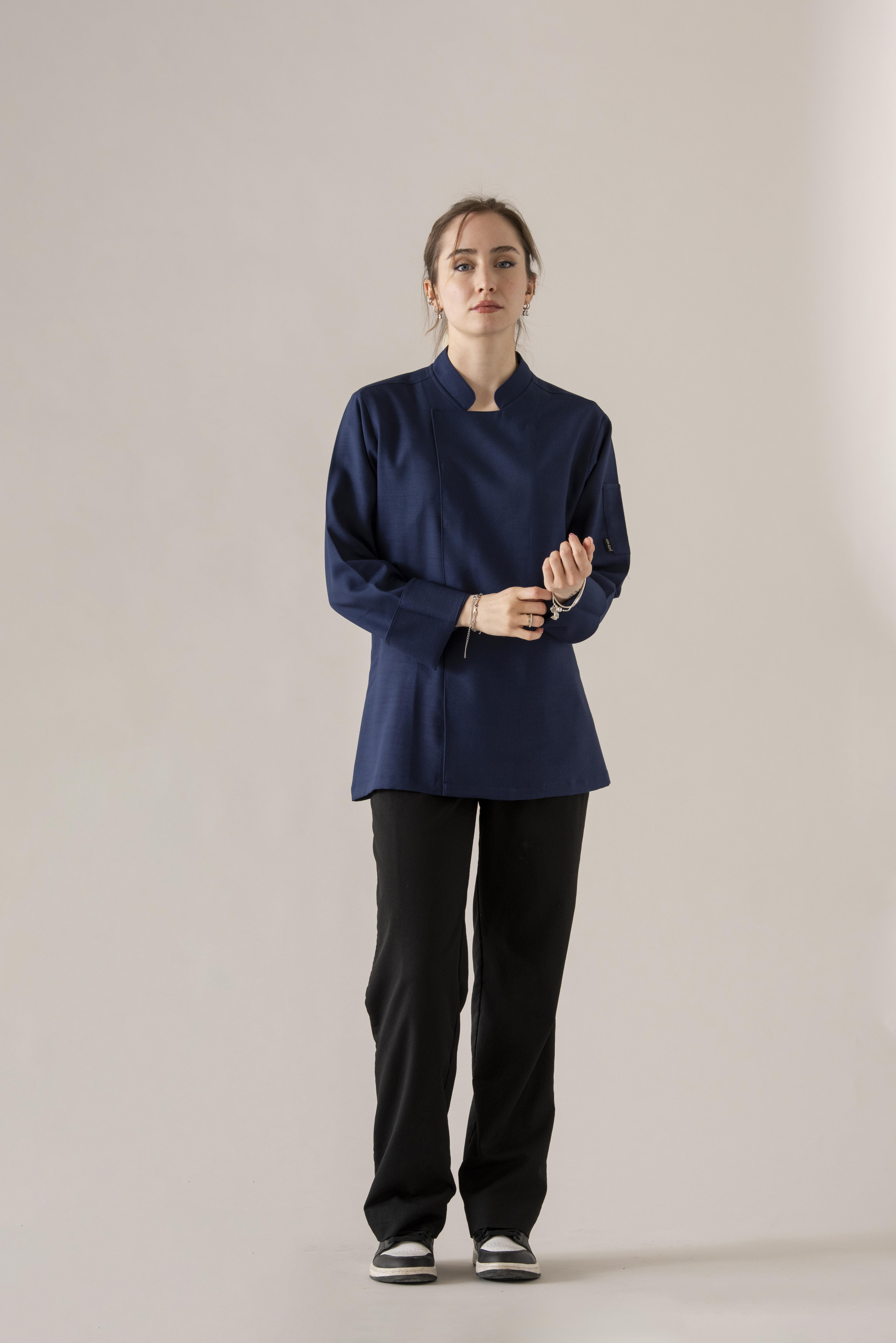 C-01 SOFT LINEN - Lacivert Keten Şef Ceketi Kadın