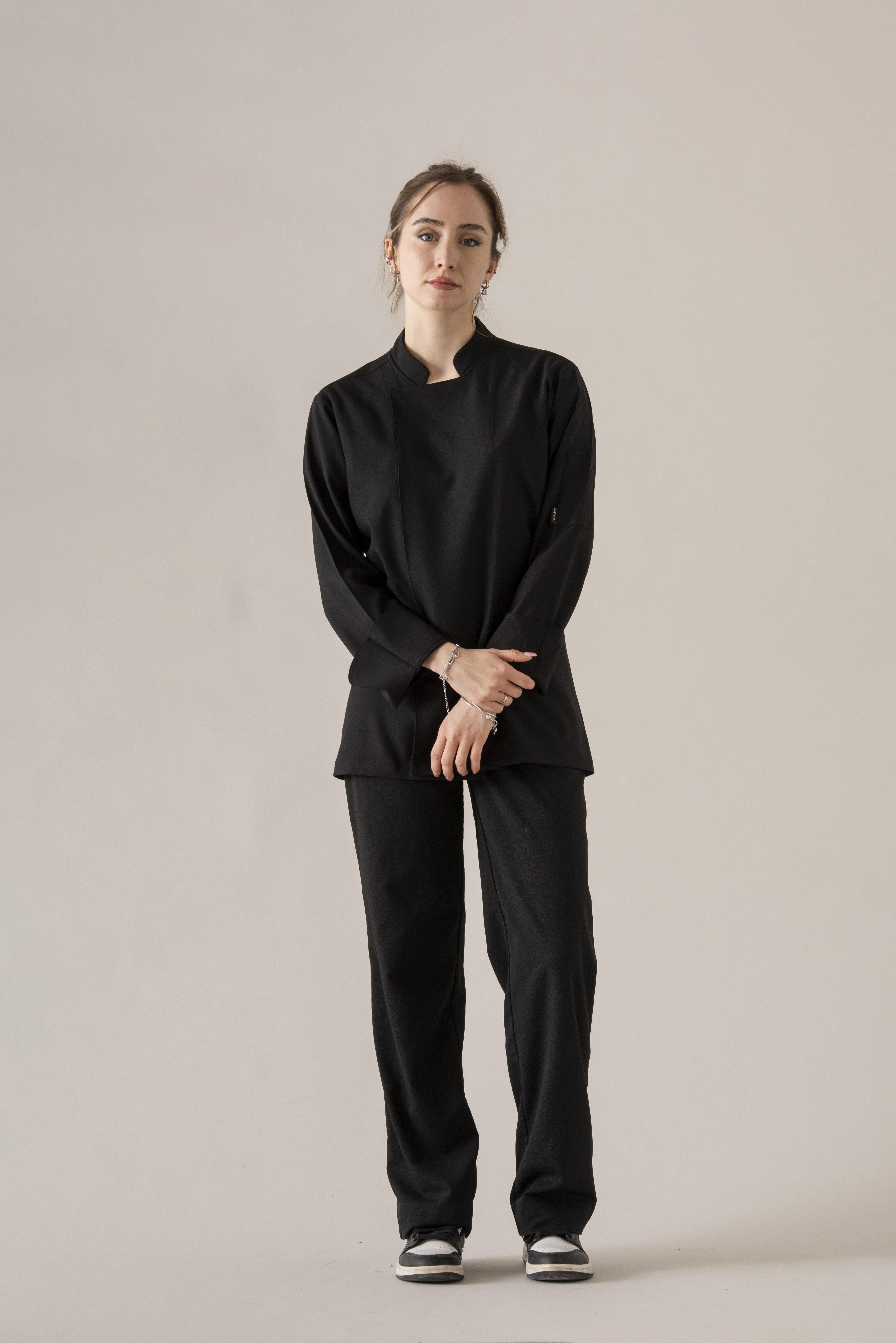 C-01 SOFT LINEN - Siyah Keten Şef Ceketi Kadın
