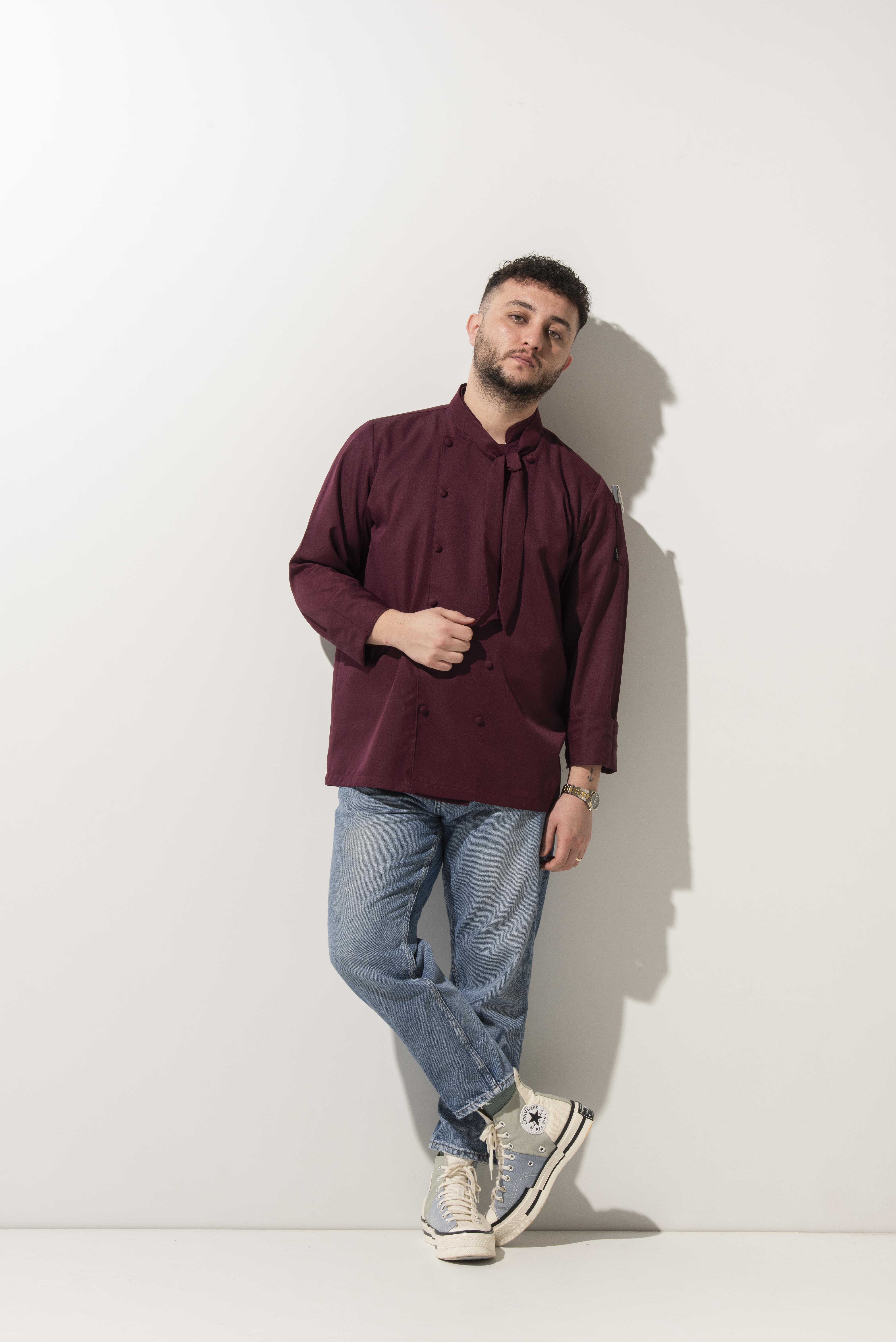 C-02 SCARF - Fularlı ve Bordo Şef Ceketi 