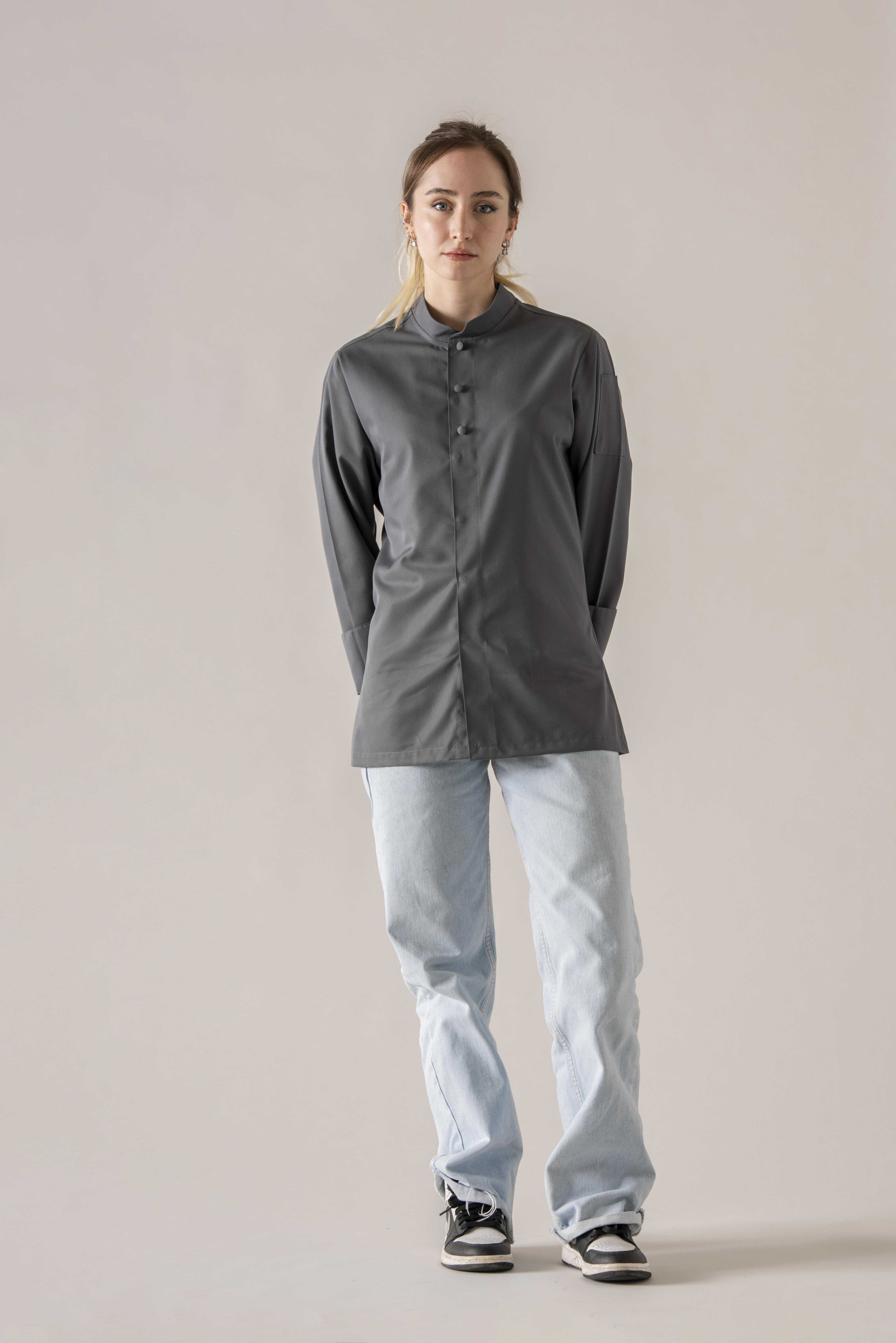 C-05 COLLARET -  V Yaka Antrasit Şef Ceketi Kadın