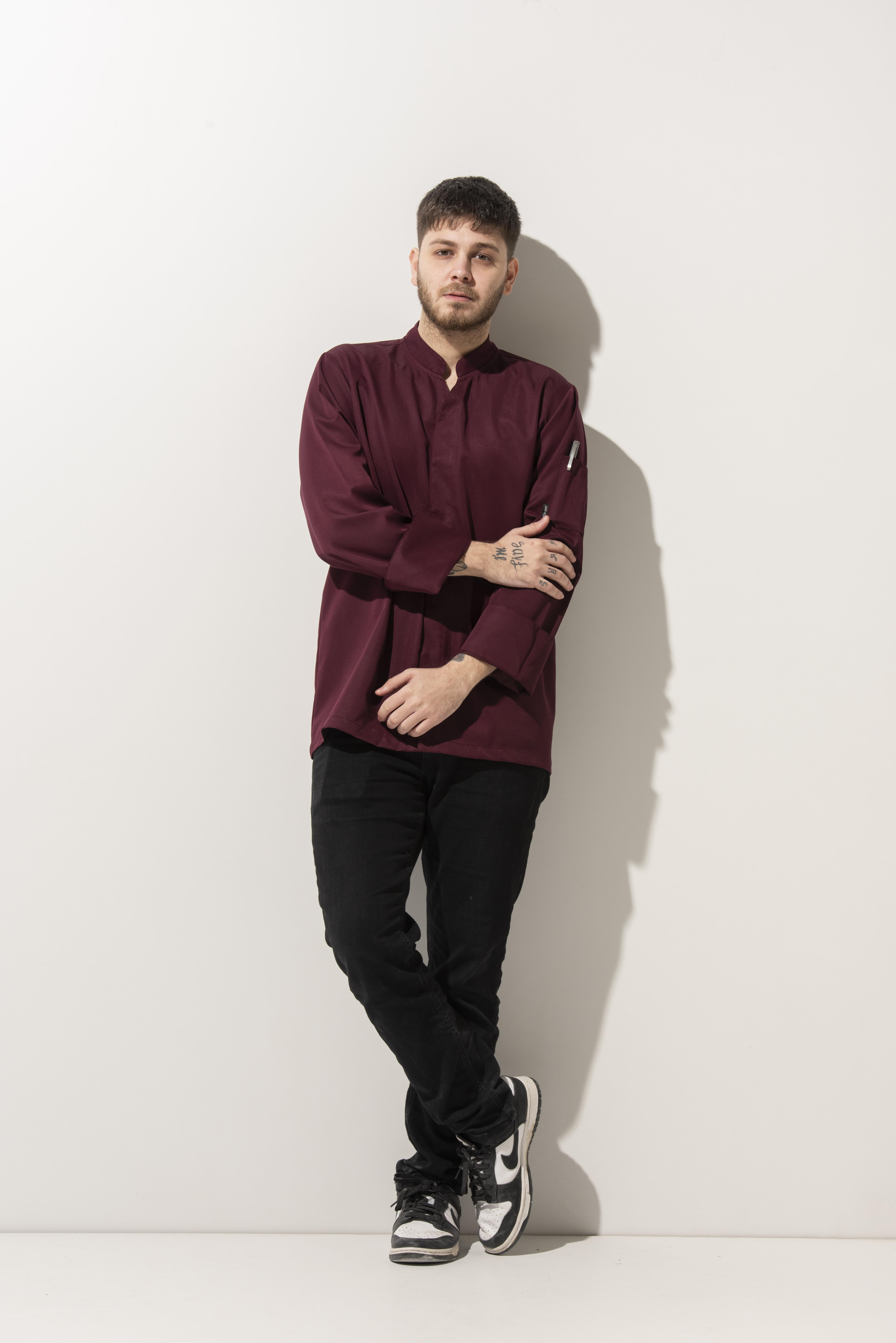 C-07 VNECK - V Yaka Bordo Şef Ceketi Kadın