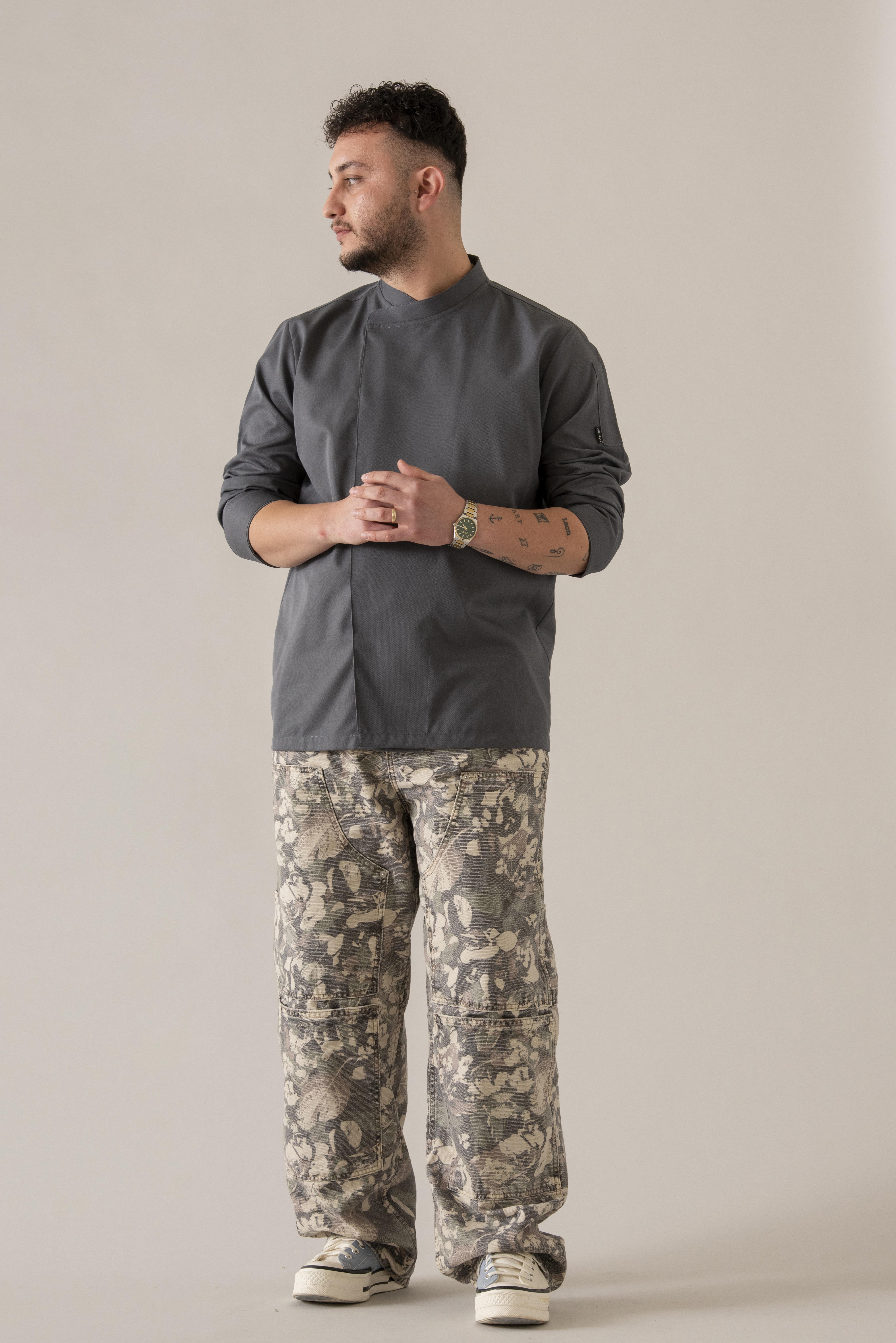 C-10 SIMPLE - Antrasit Kayık Yaka Şef Ceketi