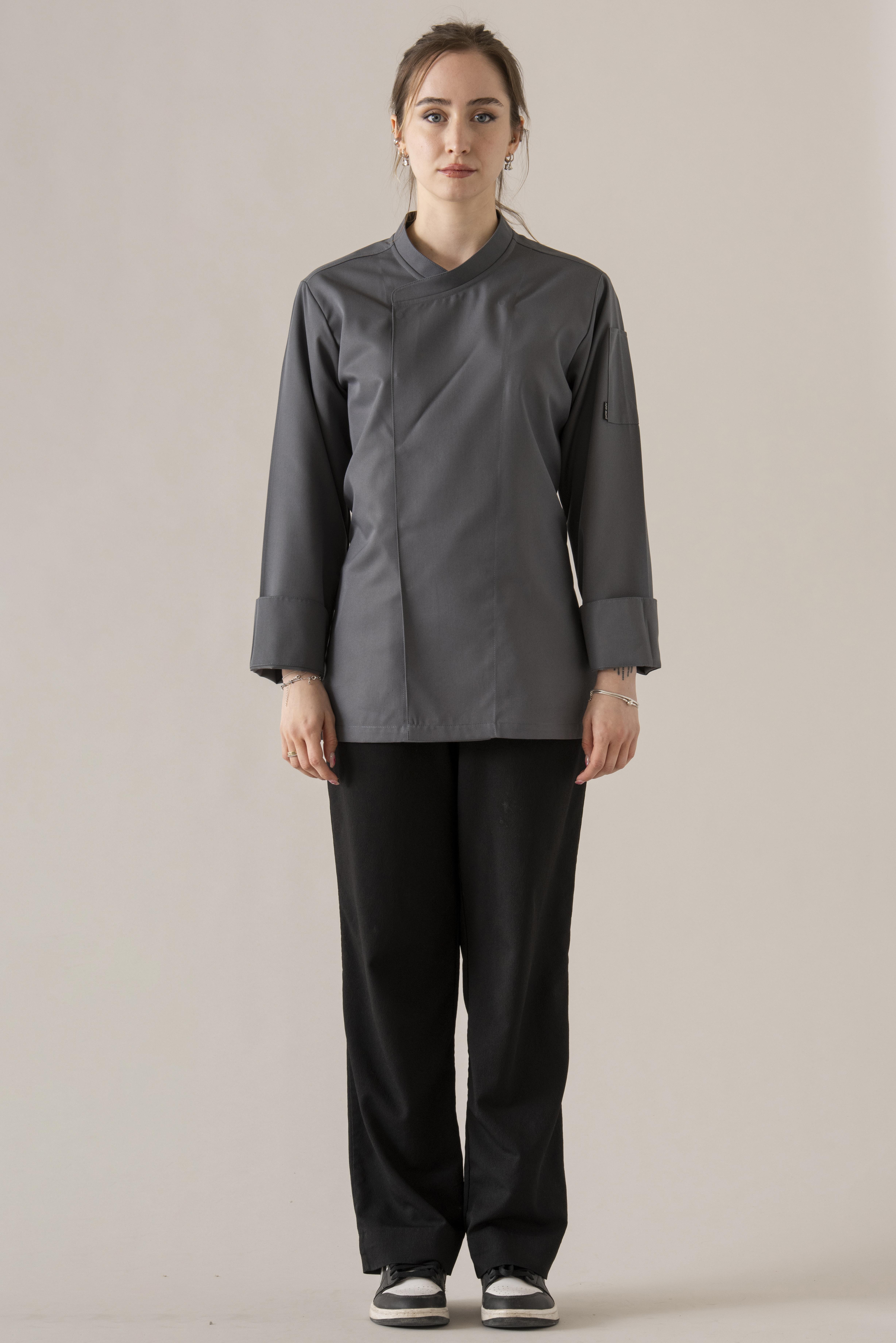 C-10 SIMPLE - Antrasit Kayık Yaka Şef Ceketi Kadın
