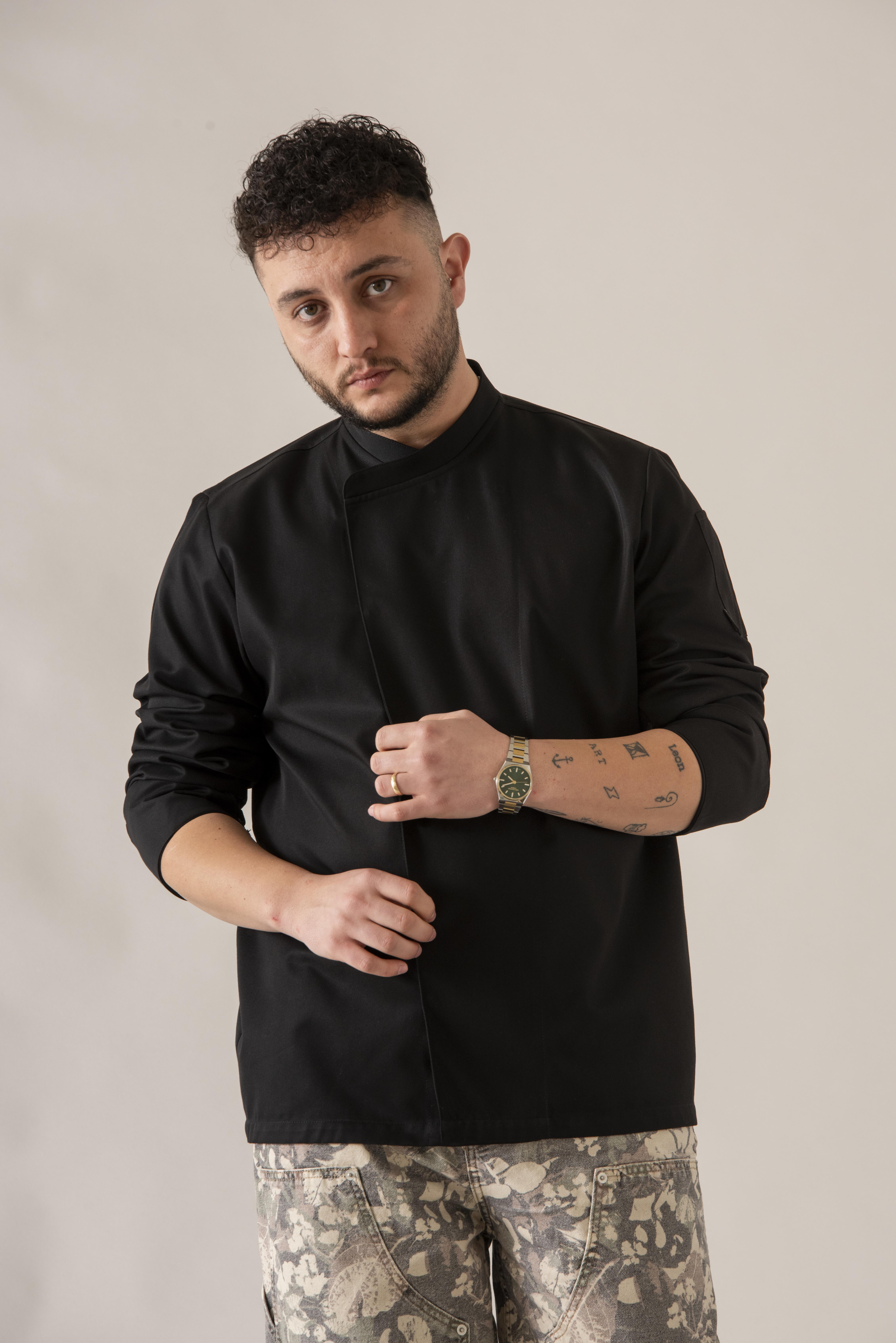 C-10 SIMPLE - Siyah Kayık Yaka Şef Ceketi