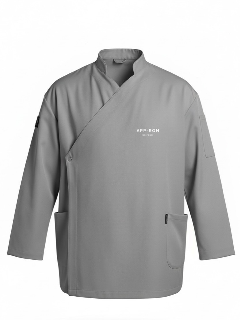 C-16 Flip Premium - Erkek Değiştirilebilir Kapaklı Şef Ceketi - Açık Gri