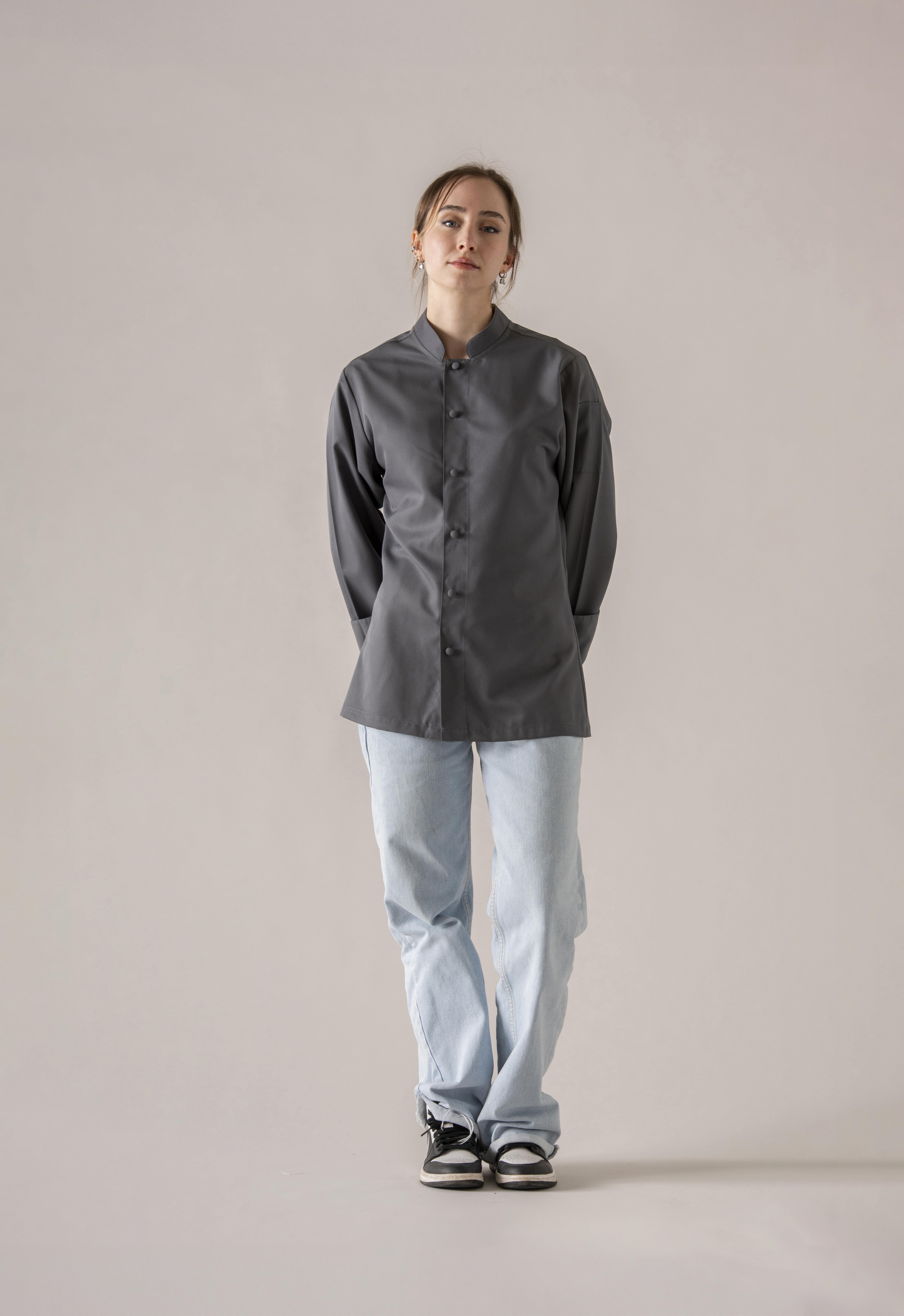 C-20 SOFT - Antrasit Düğmeli Şef Ceketi Kadın