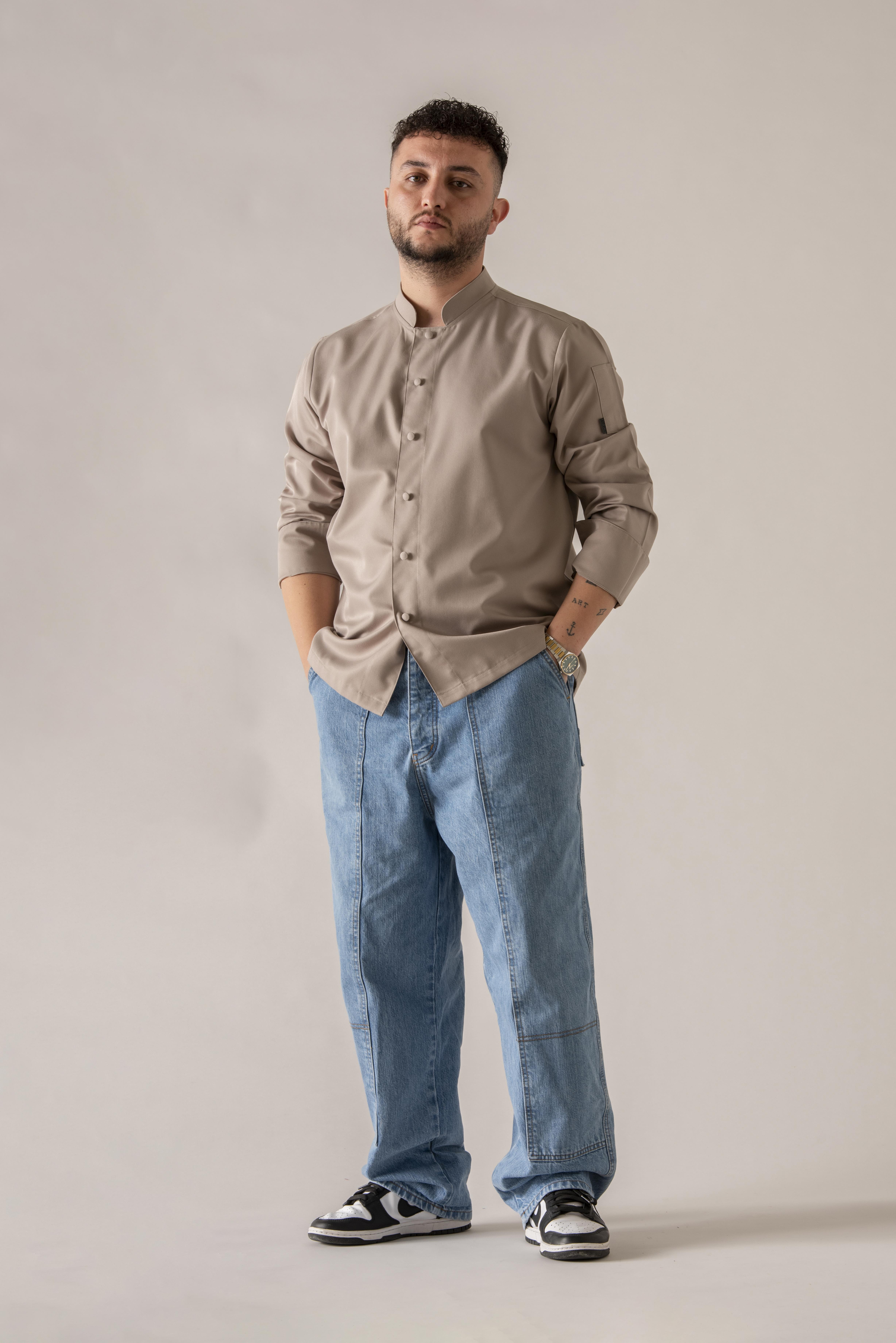 C-20 SOFT - Bej Düğmeli Şef Ceketi