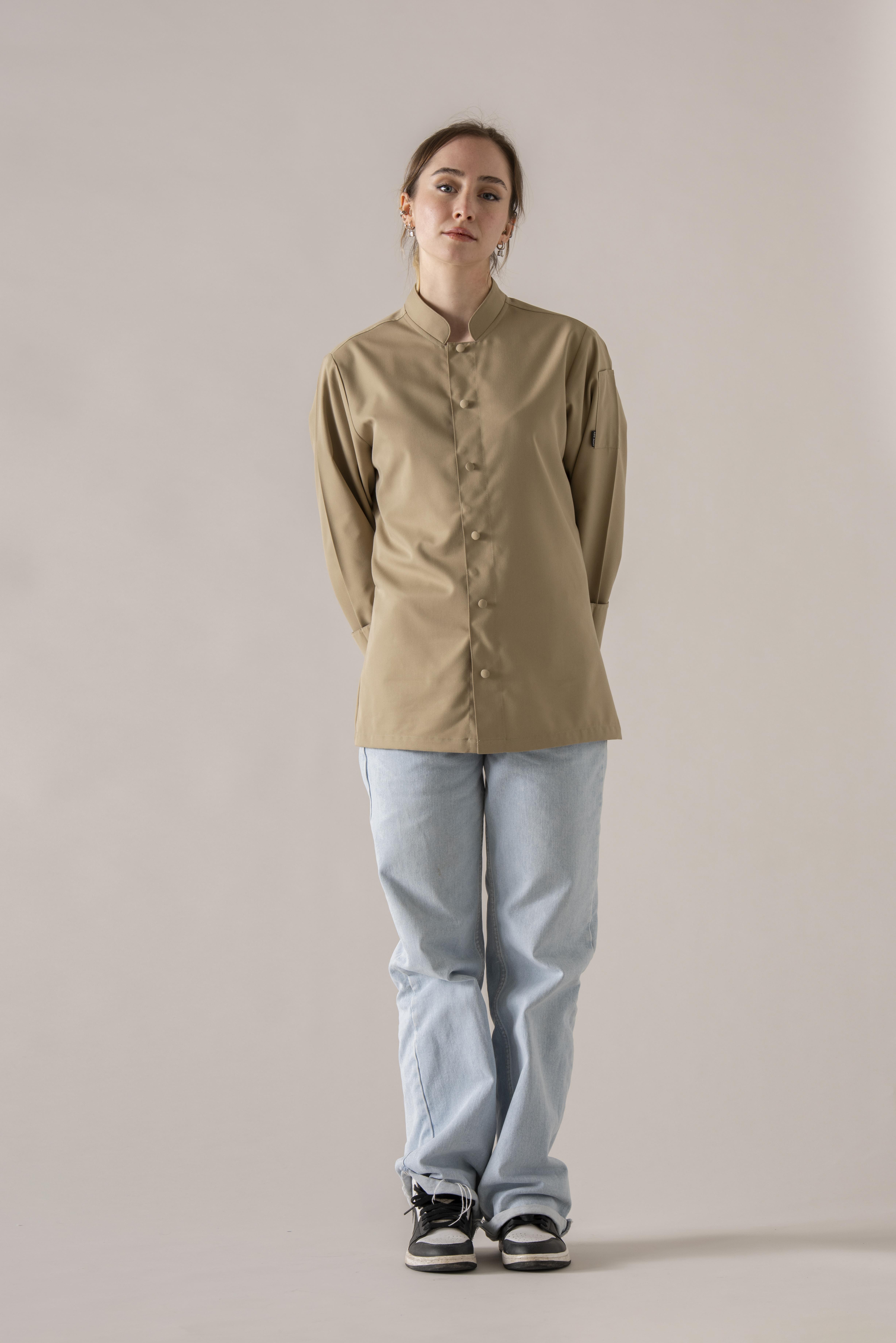 C-20 SOFT - Camel Rengi Düğmeli Şef Ceketi Kadın