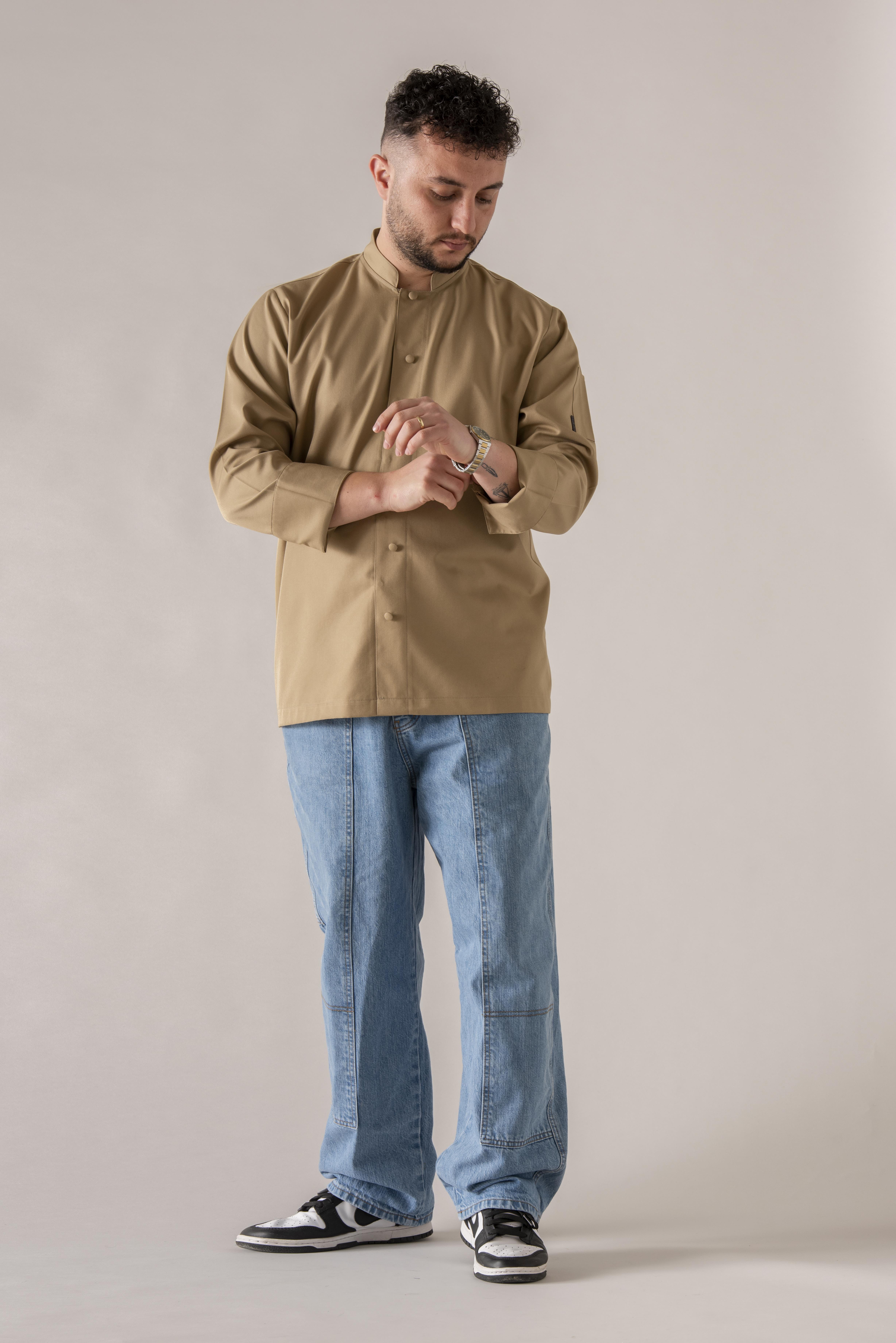 C-20 SOFT - Camel Rengi Düğmeli Şef Ceketi