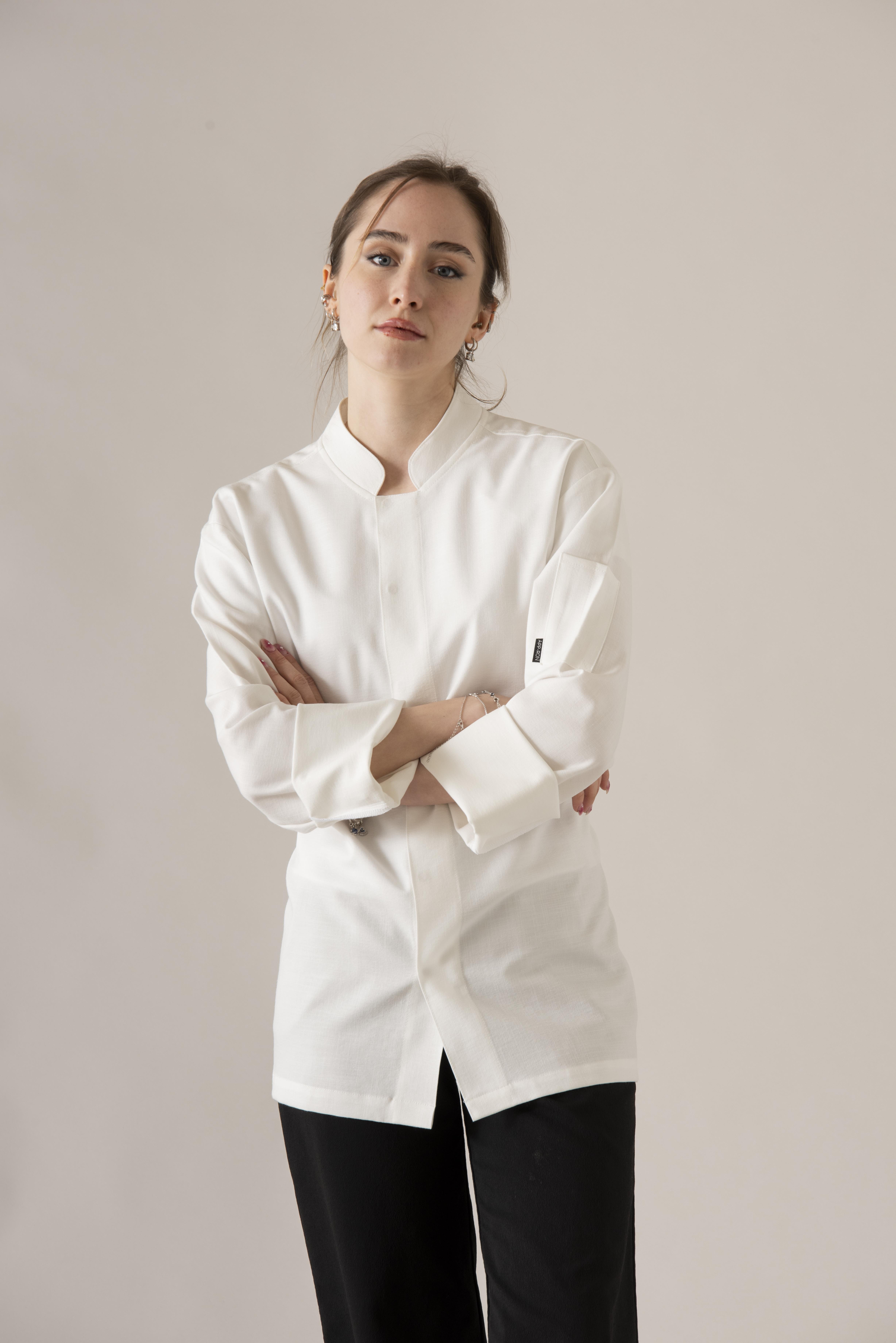 C-20 SOFT LINEN - Beyaz Keten Şef Ceketi Bayan