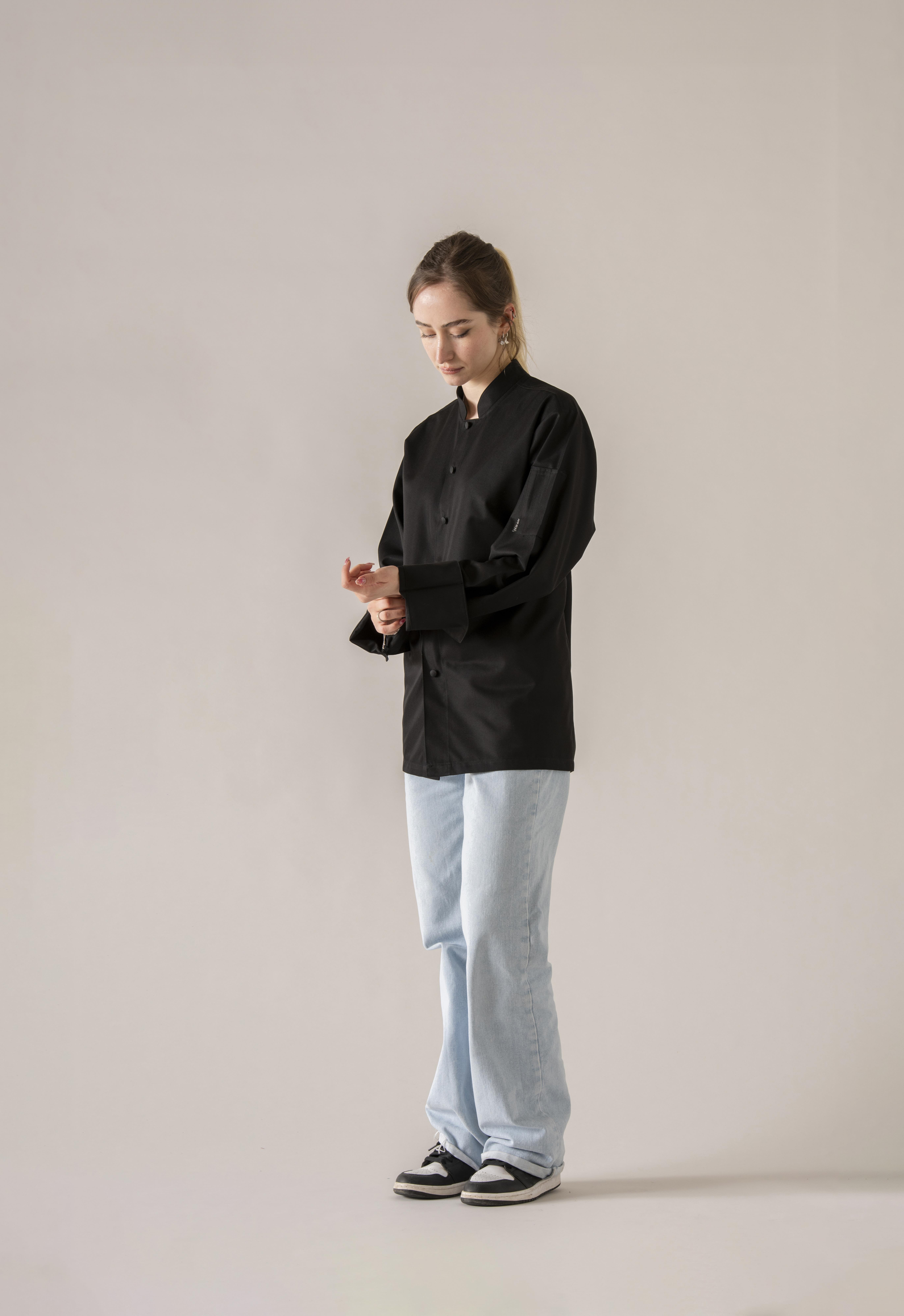 C-20 SOFT - Siyah Düğmeli Şef Ceketi Kadın