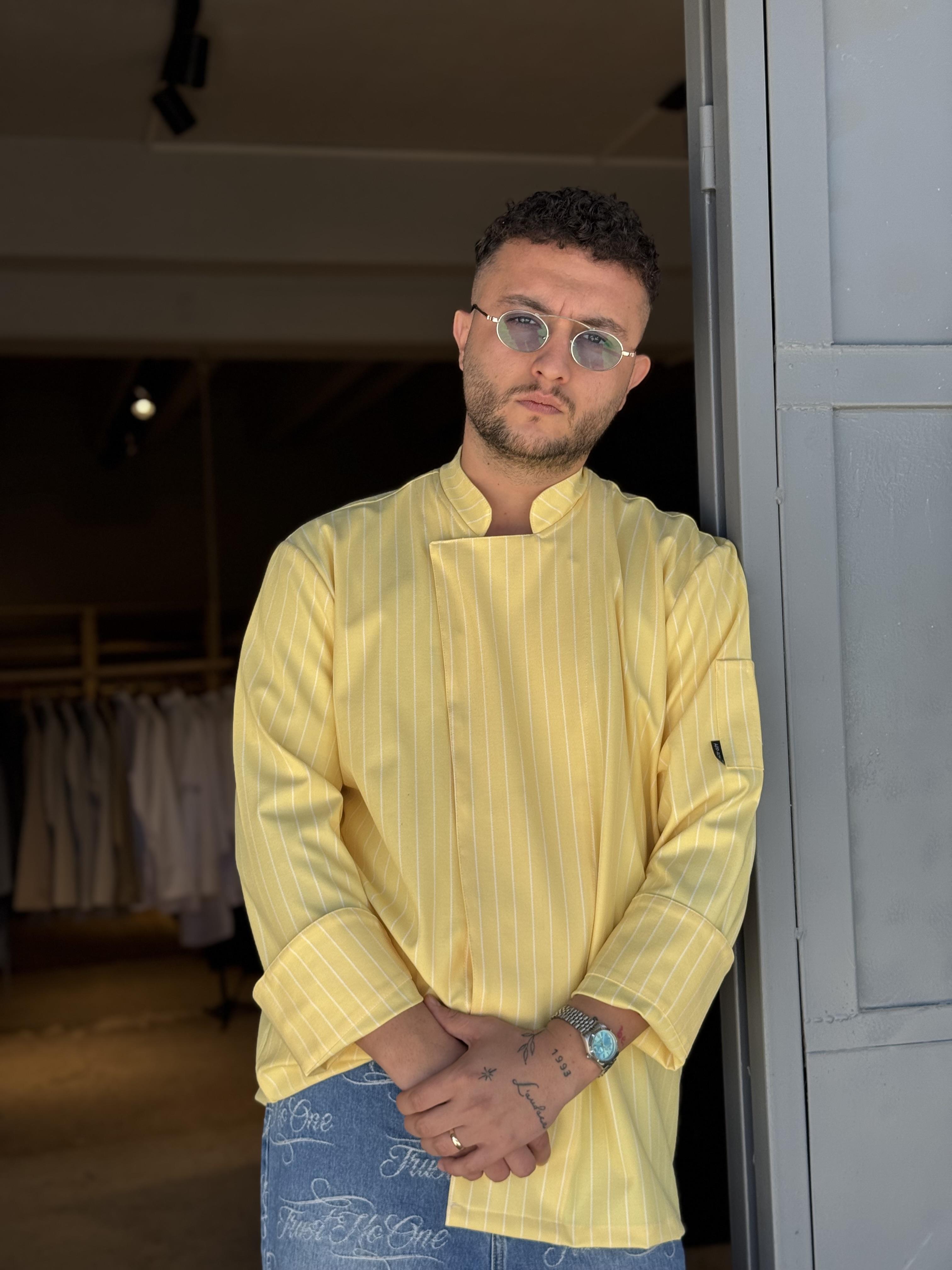 C-21 PREMIUM - Beyaz Çizgili Sarı Şef Ceketi