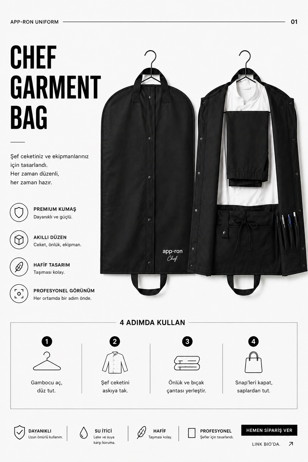 Chef Garment Bag - Siyah