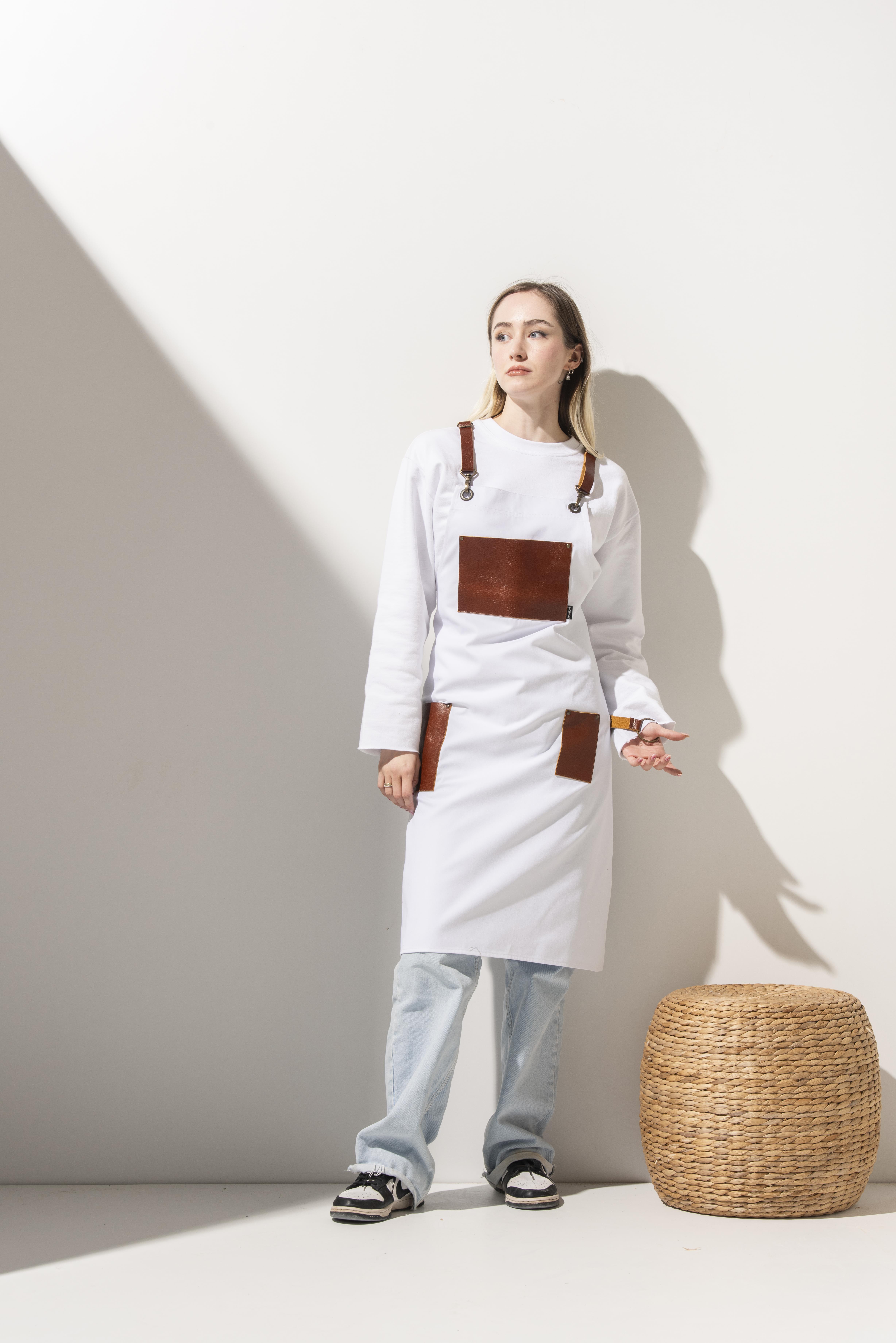 D-166 CEDRIC - Taba Derili Beyaz Önlük 