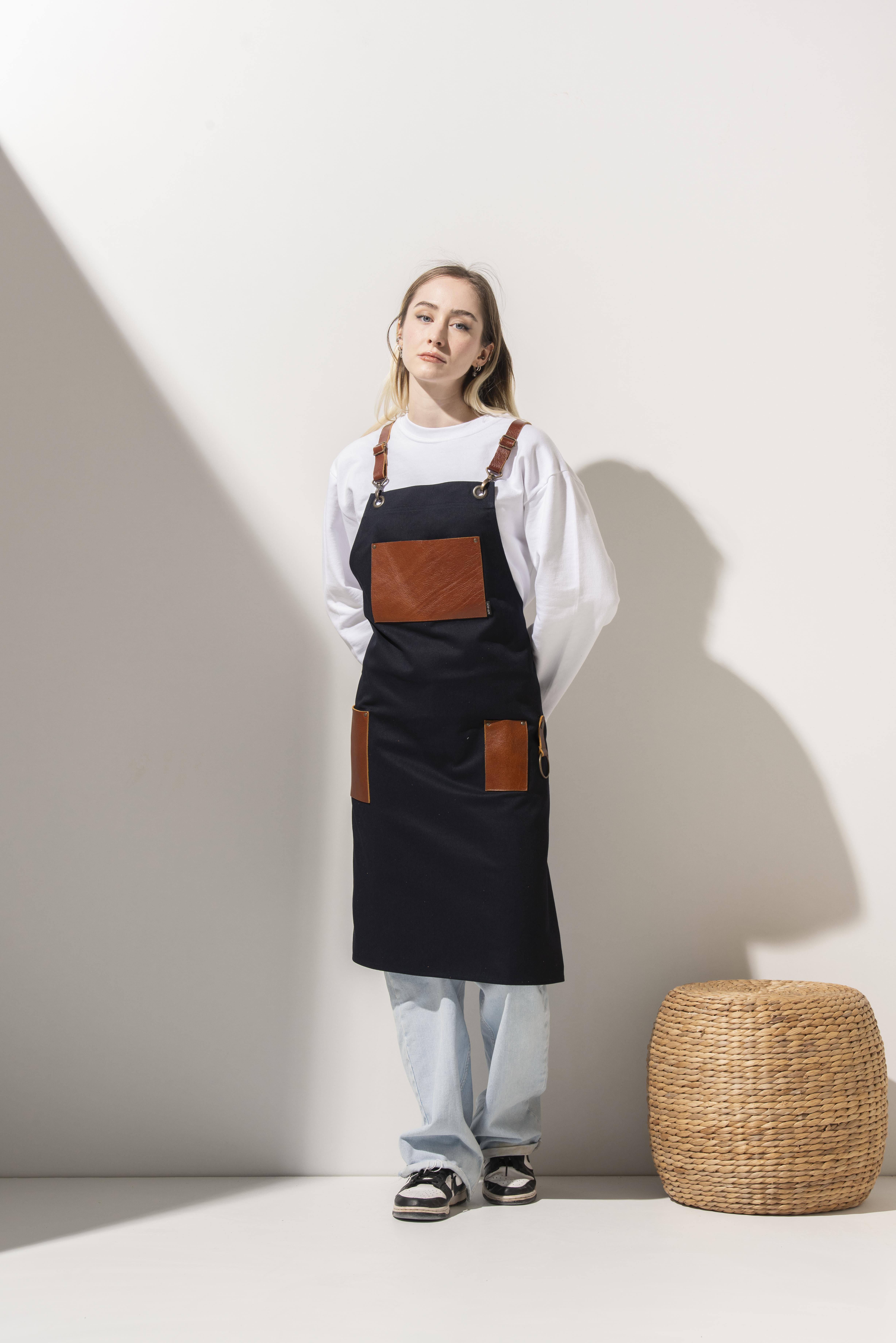 D-166 CEDRIC - Taba Derili Lacivert Önlük 