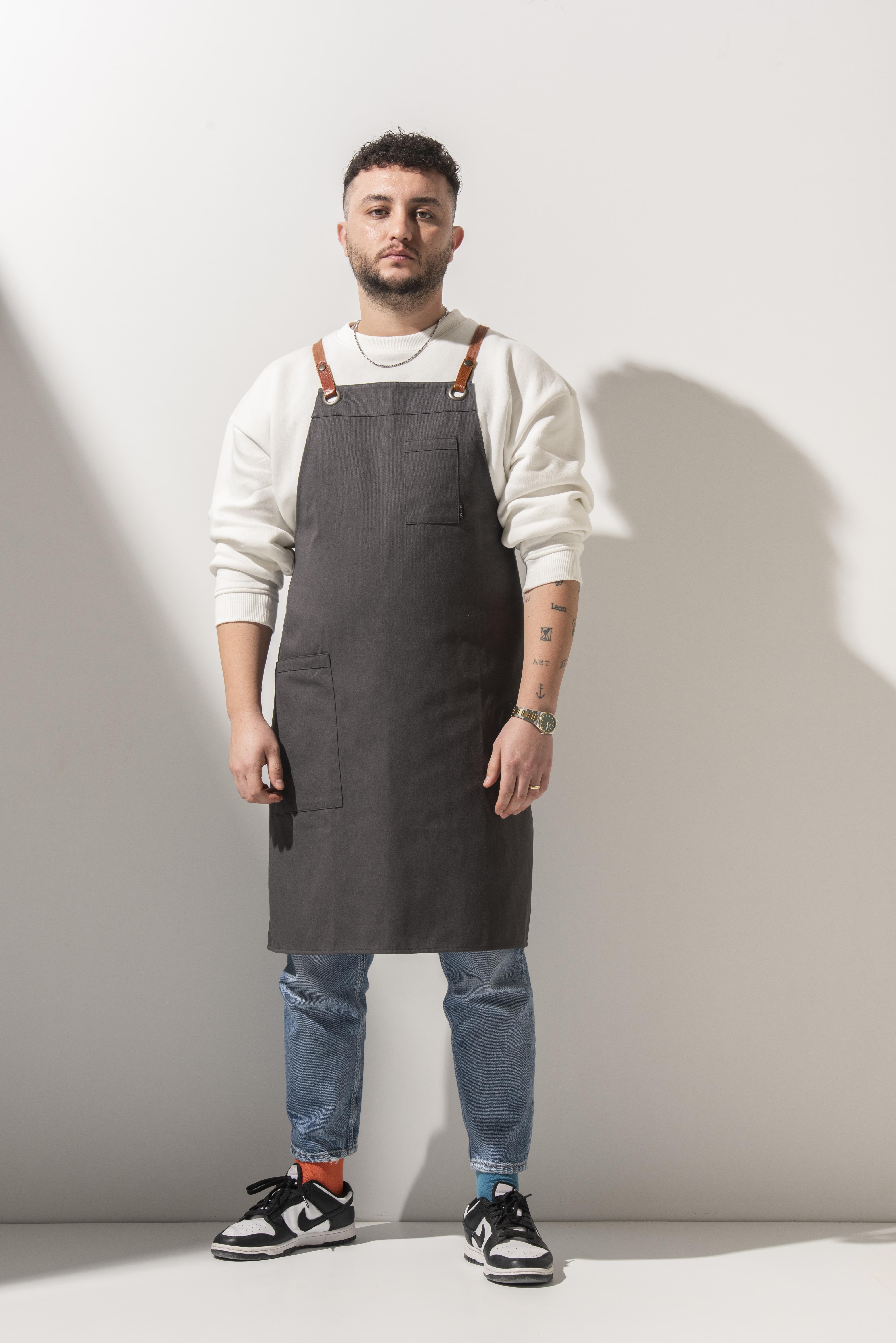 D-177 THOMAS - Çıkarılabilir Taba Rengi Askılı Antrasit Önlük 