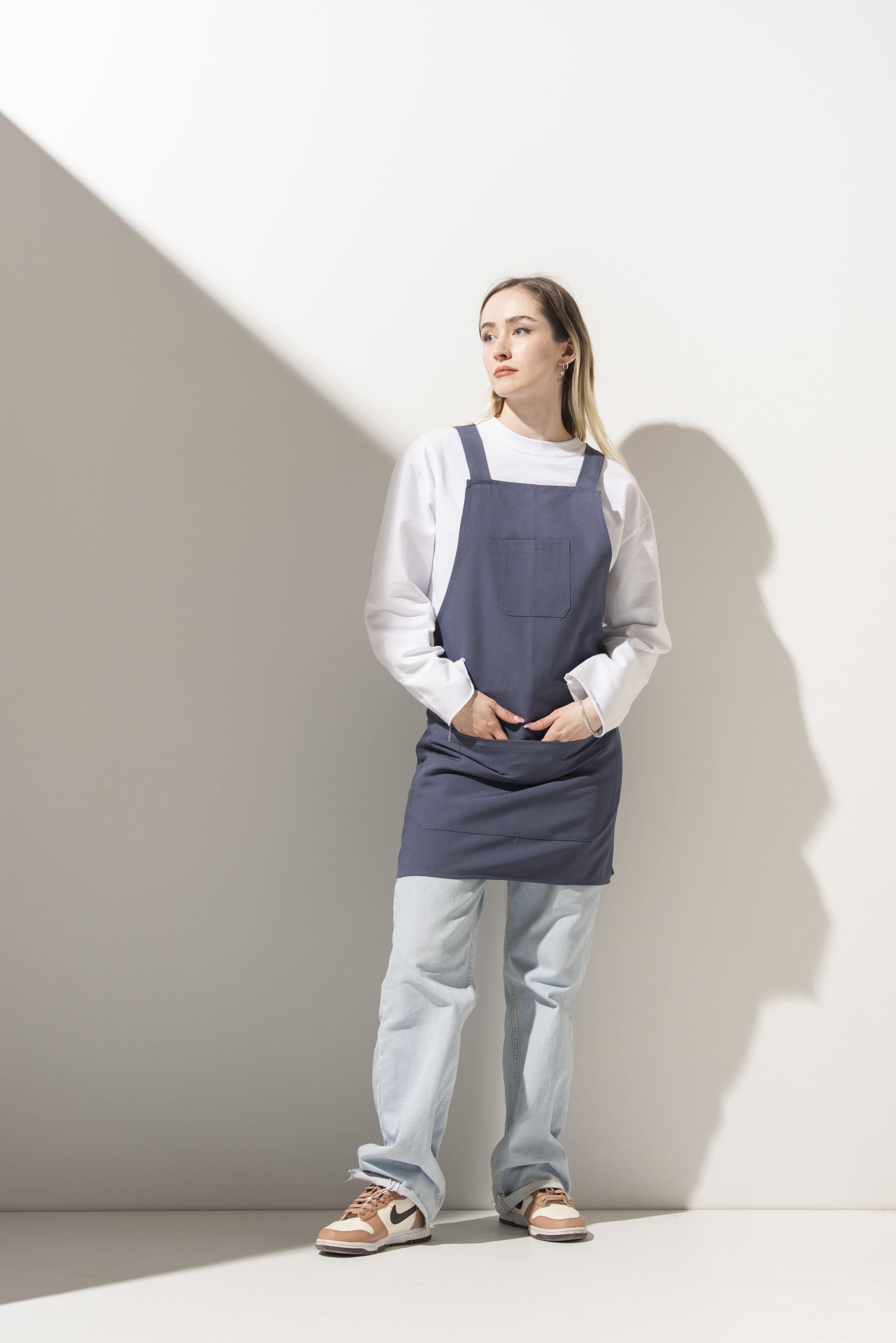 K-155 HOLLY - Çapraz Askılı Kot Mavi Önlük 