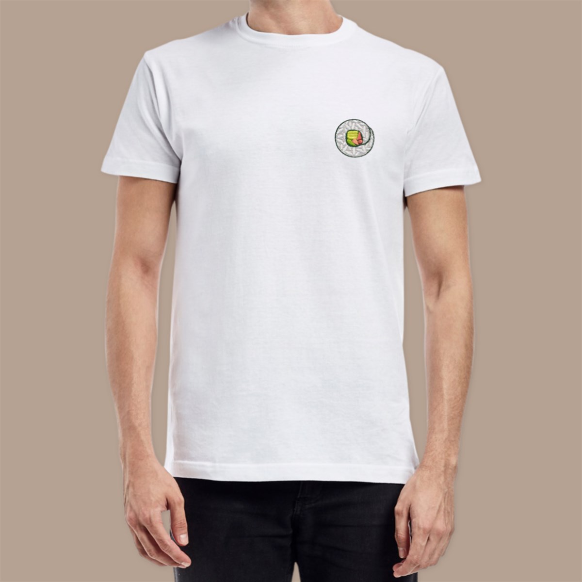 SUSHI Nak l Beyaz Basic Yaka T shirt