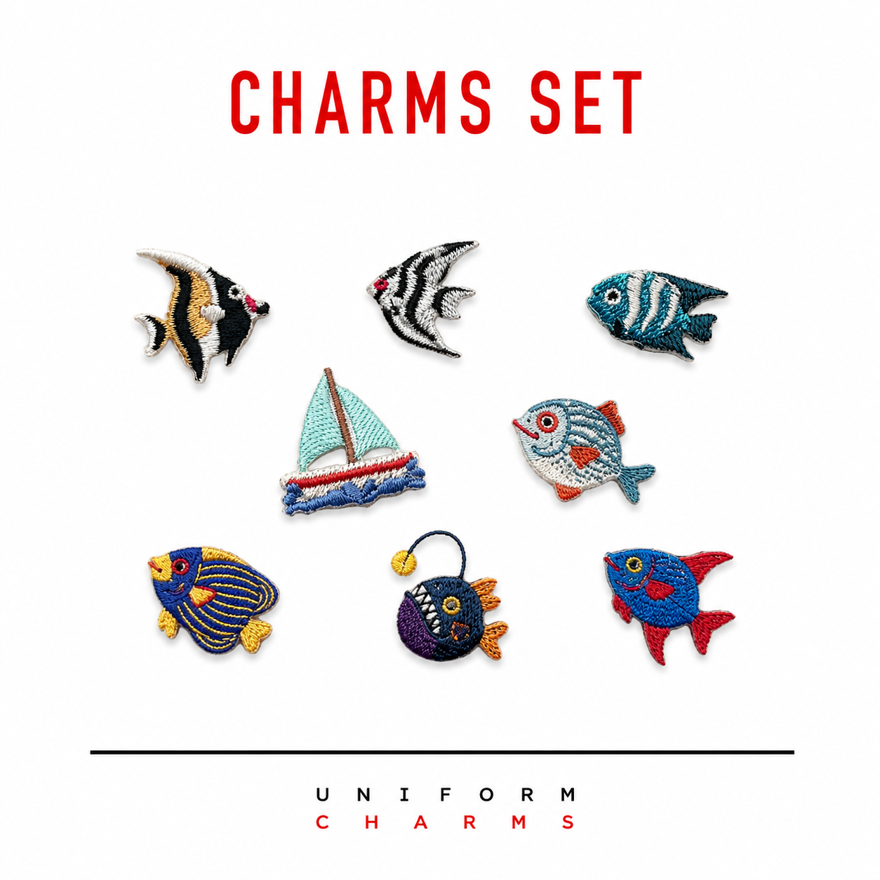 Uniform Charms™ Deniz Canlıları Seti (7 balık + yelkenli) Broş Charm