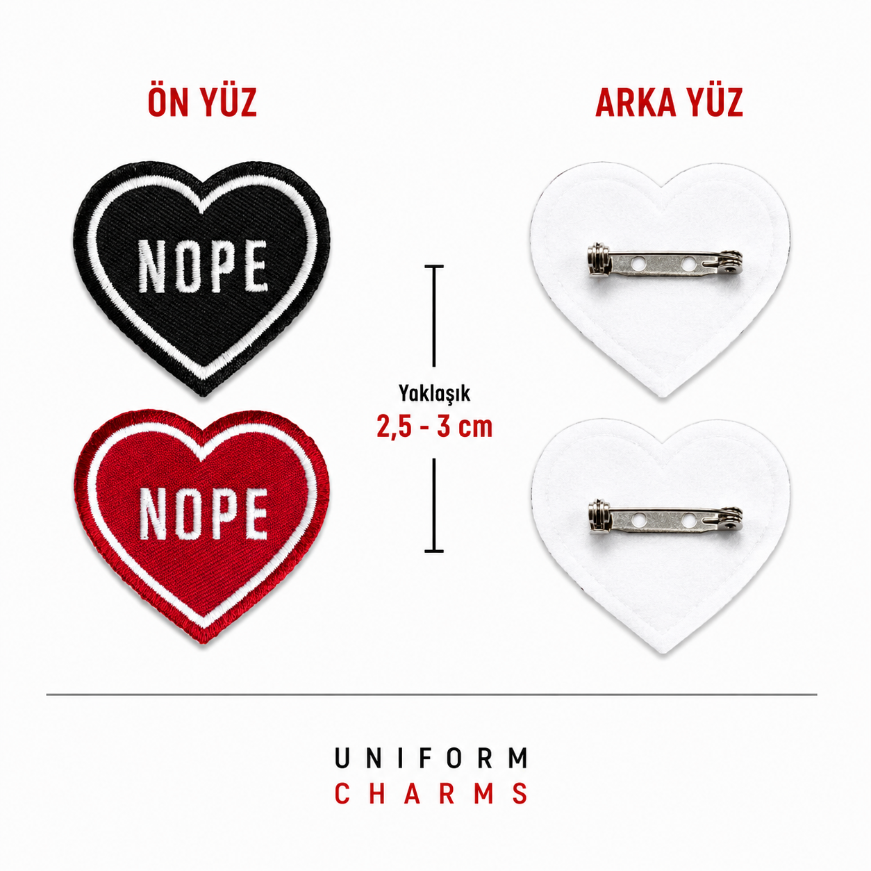 Uniform Charms™ Nope Kalp Kırmızı Broş Charm