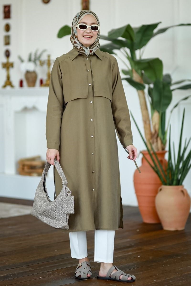 Allerli Uzun Tesla Tunik Olive